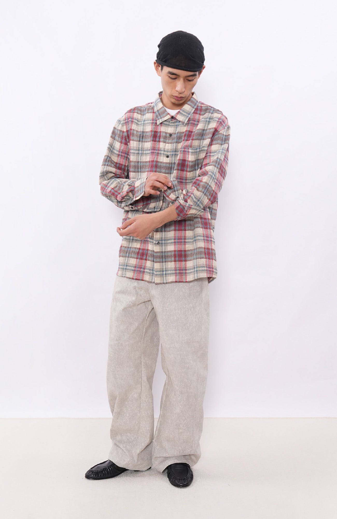 7440 37 1 Retro Linen-Blend Plaid Overshirt-Shirt-S (Preorder)-Free Shipping Leatheretro