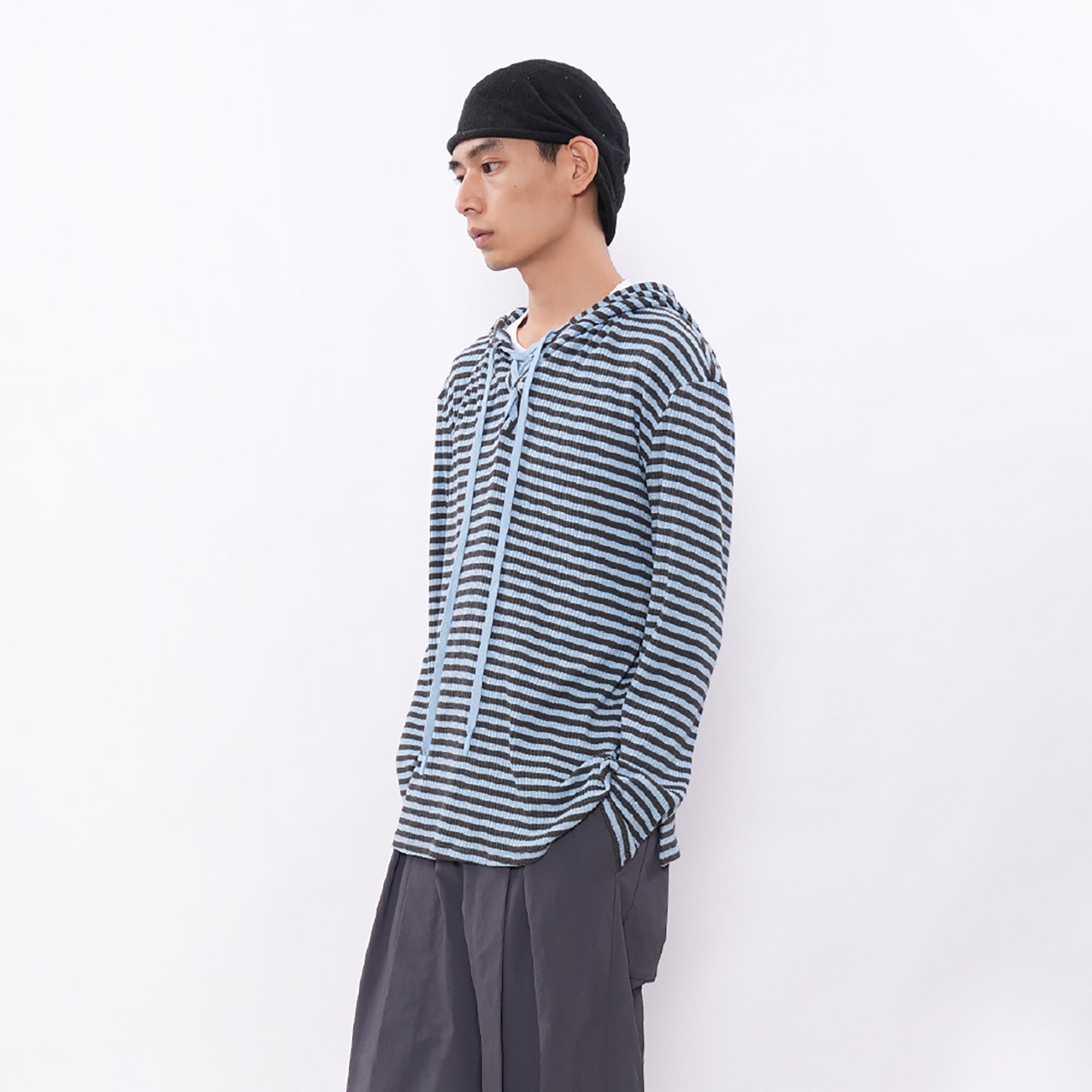 7440 37 1 Striped Lace-Up Hoodie Tee-L/S Tee-S (Preorder)-Free Shipping Leatheretro
