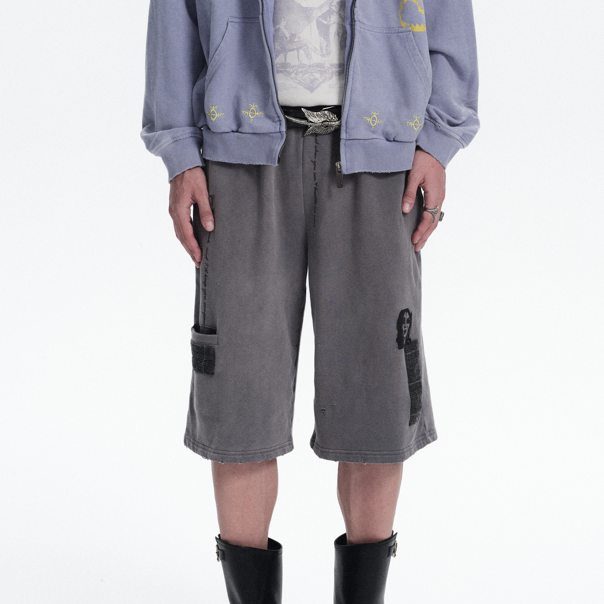 RICHILL Washed Patch Graphic Shorts-Shorts-S / 30"-Free Shipping Leatheretro
