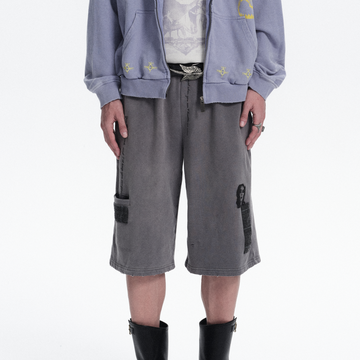 RICHILL Washed Patch Graphic Shorts-Shorts-S / 30"-Free Shipping Leatheretro