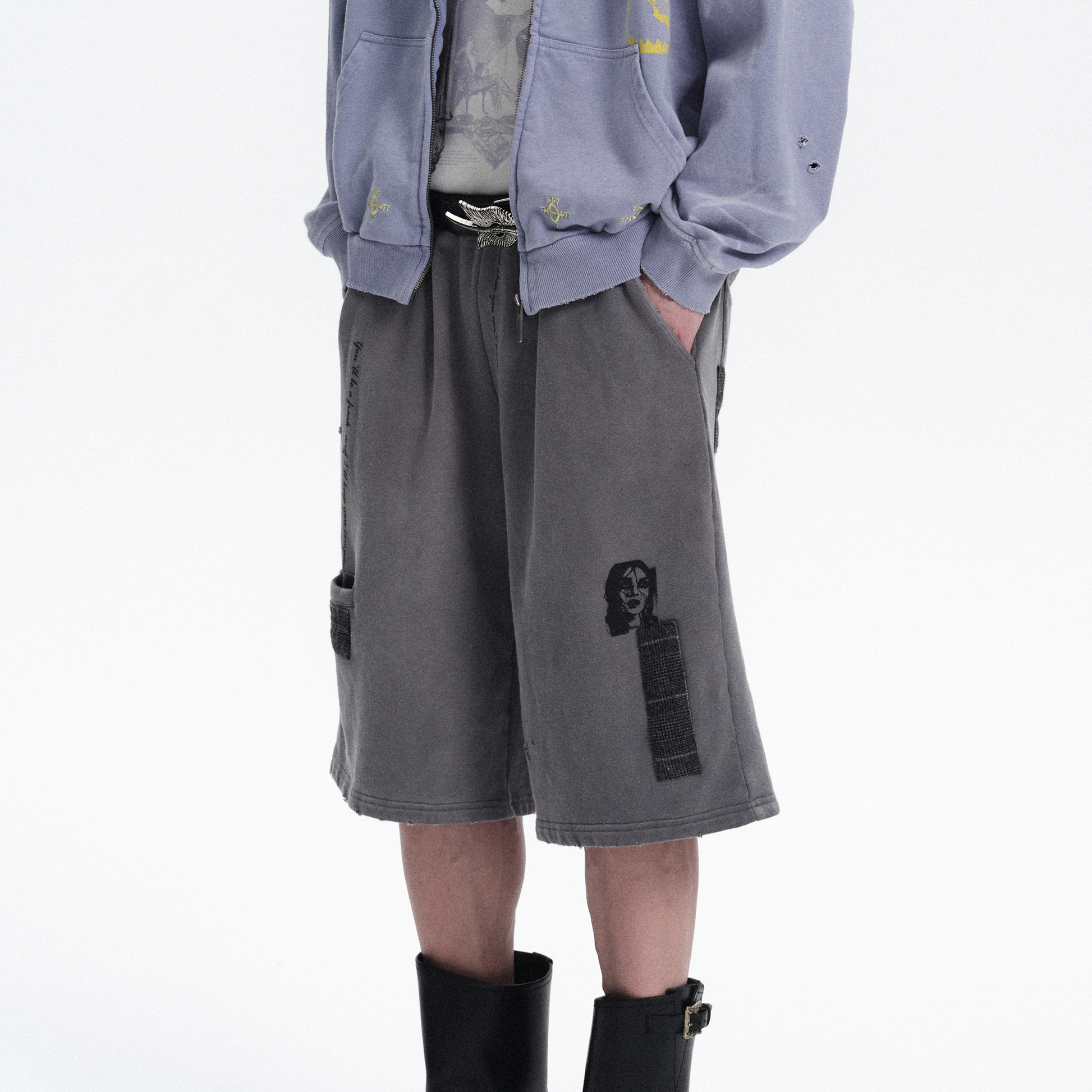RICHILL Washed Patch Graphic Shorts-Shorts-S / 30"-Free Shipping Leatheretro