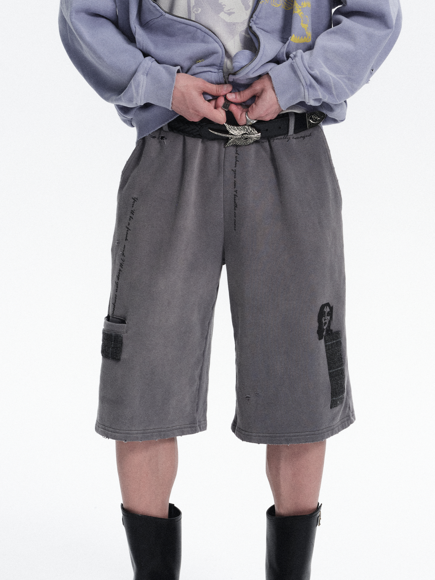 RICHILL Washed Patch Graphic Shorts-Shorts-S / 30"-Free Shipping Leatheretro
