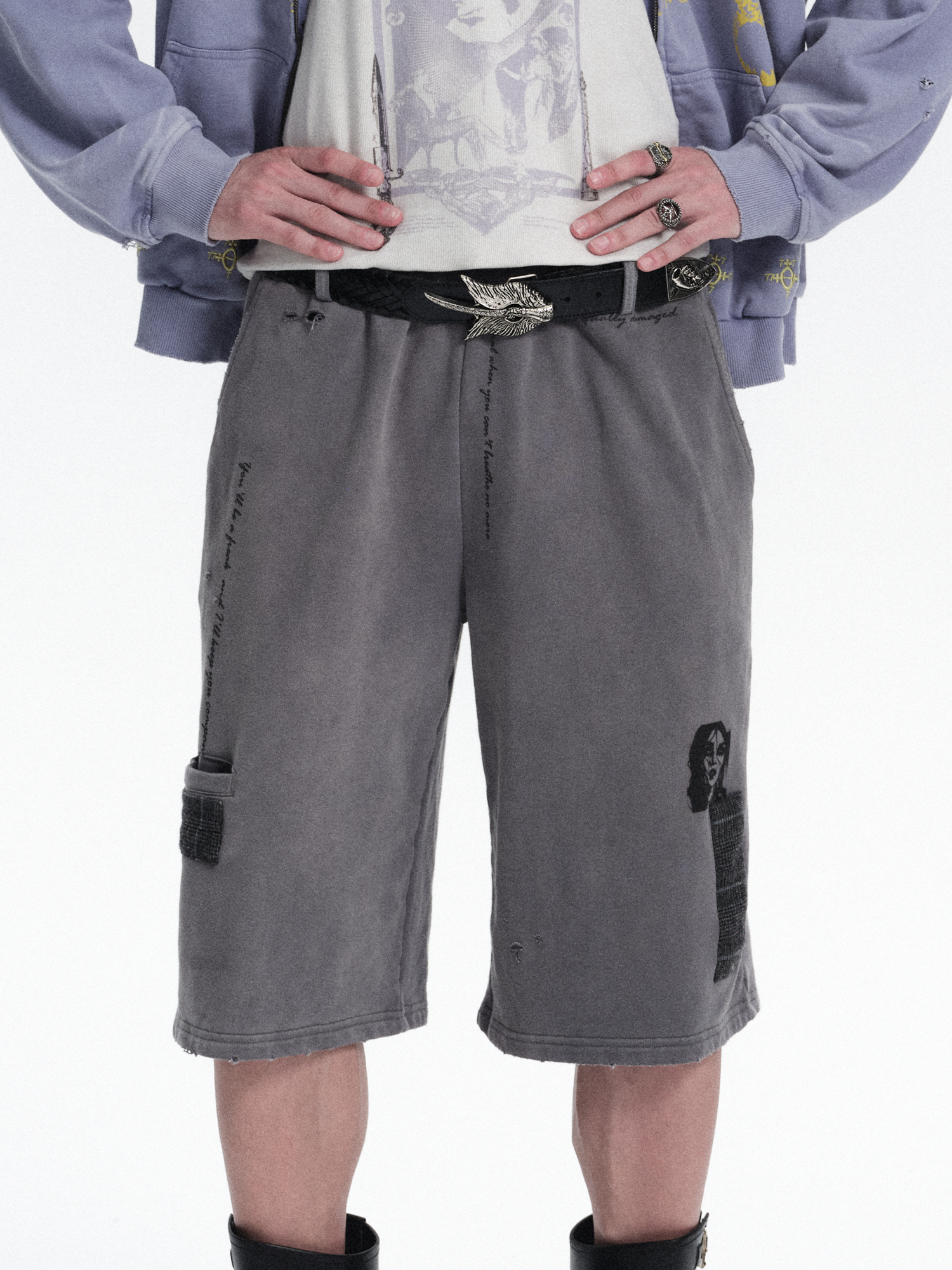 RICHILL Washed Patch Graphic Shorts-Shorts-S / 30"-Free Shipping Leatheretro