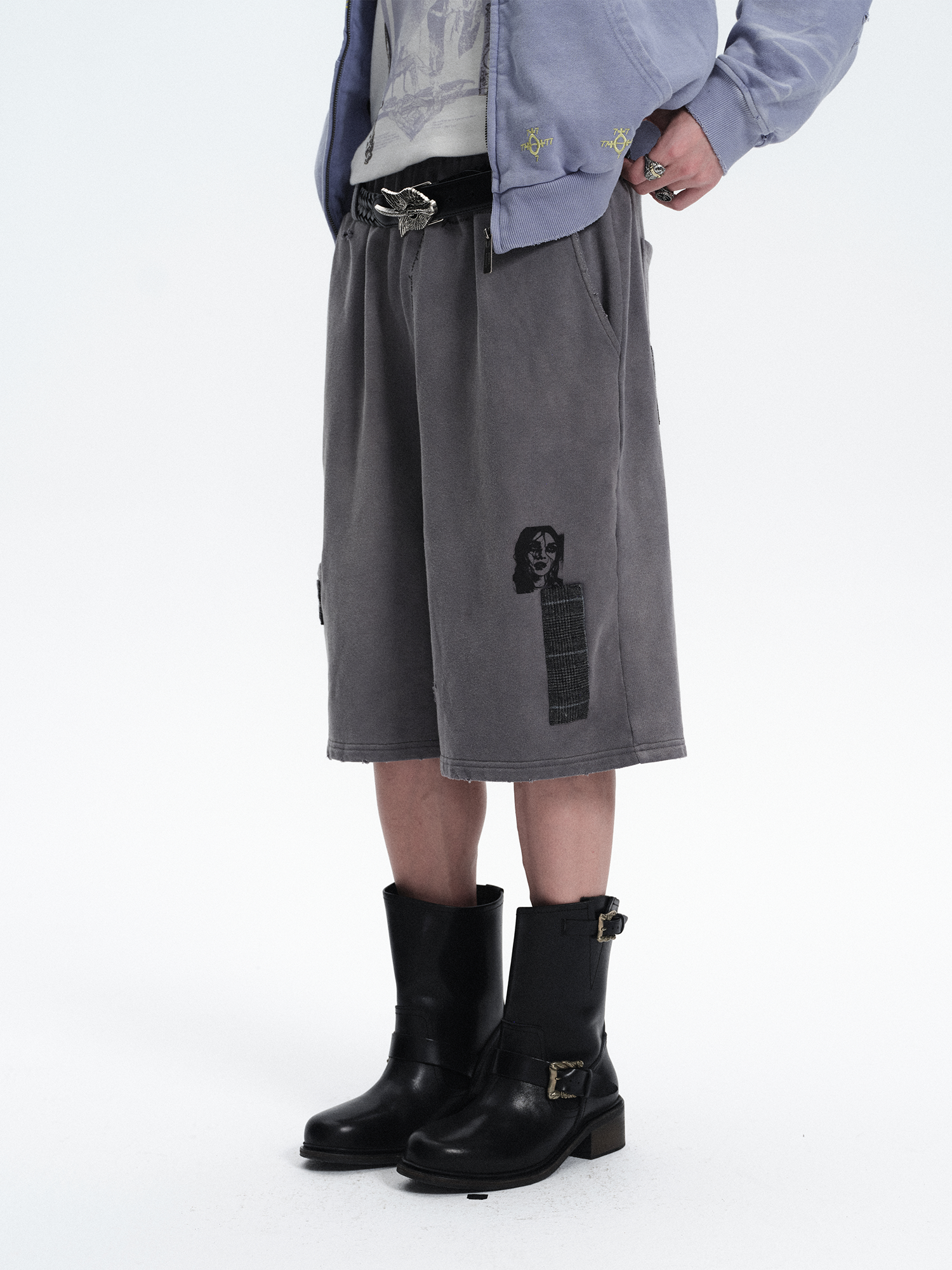 RICHILL Washed Patch Graphic Shorts-Shorts-S / 30"-Free Shipping Leatheretro