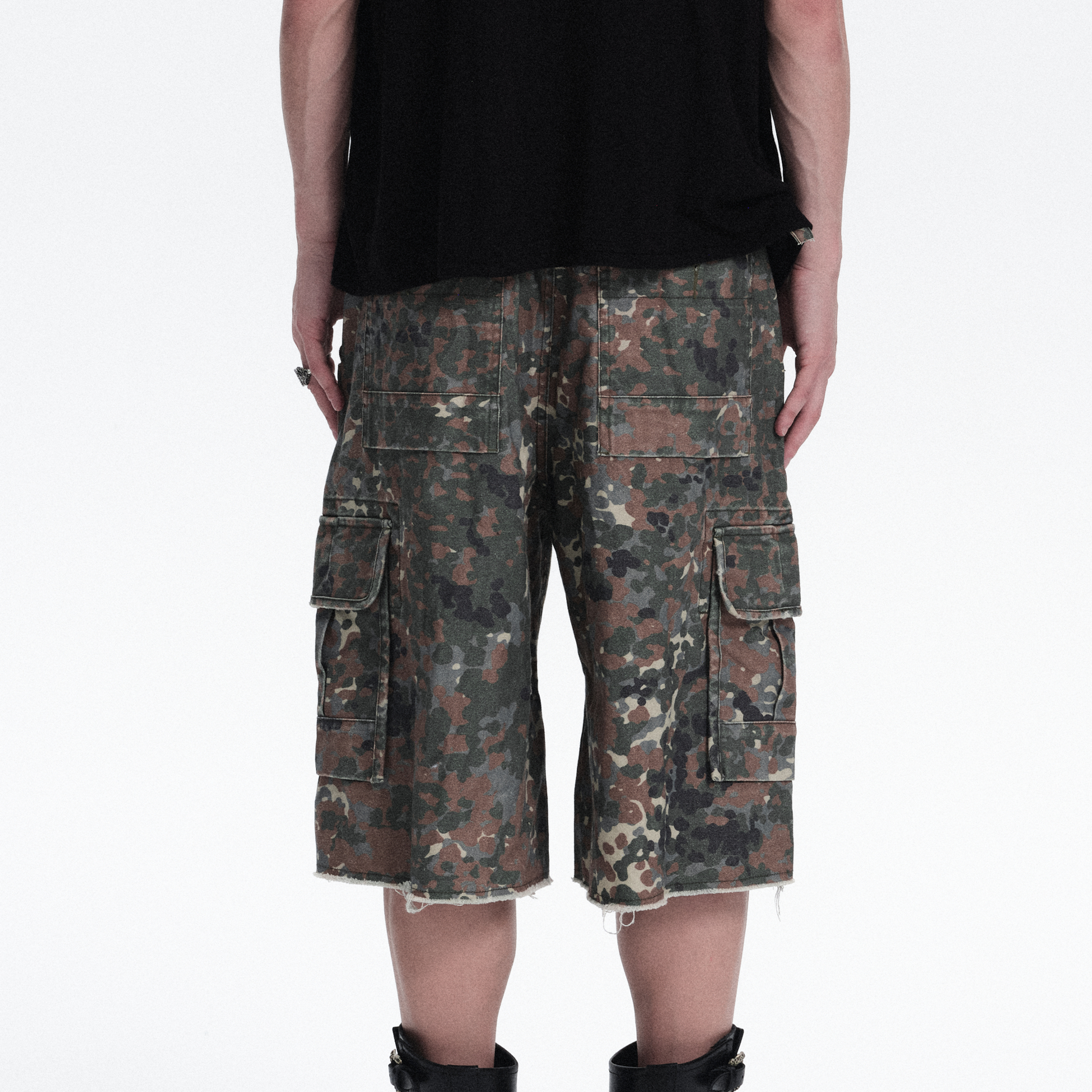 RICHILL Washed Camo Cargo Shorts-Shorts-S / 33"-Free Shipping Leatheretro