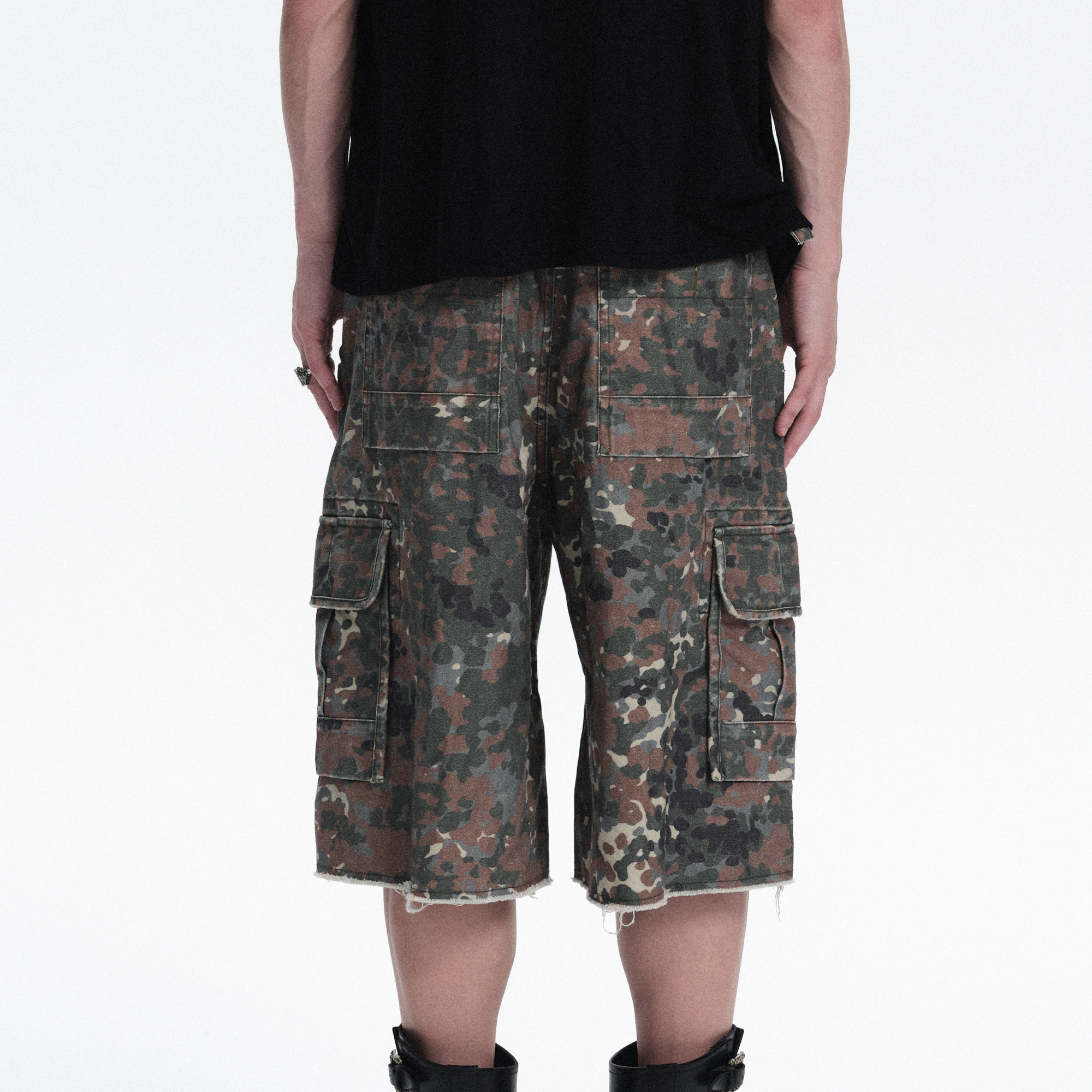 RICHILL Washed Camo Cargo Shorts-Shorts-S / 33"-Free Shipping Leatheretro