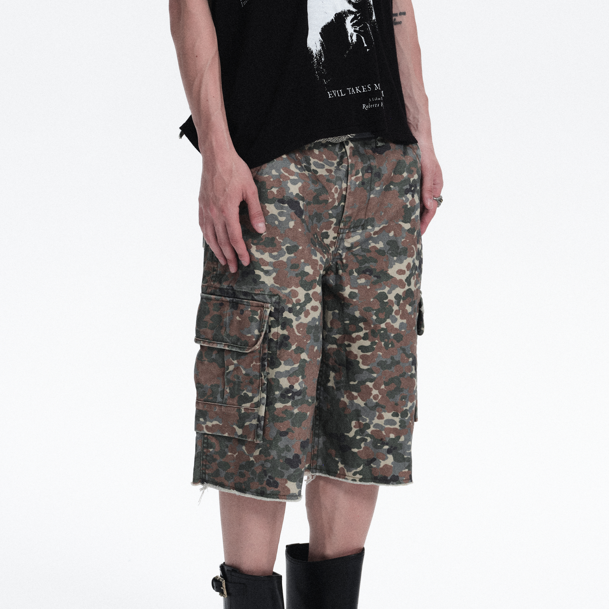 RICHILL Washed Camo Cargo Shorts-Shorts-S / 33"-Free Shipping Leatheretro