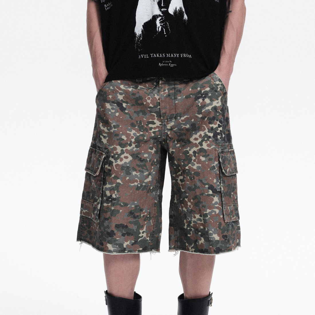 RICHILL Washed Camo Cargo Shorts-Shorts-S / 33"-Free Shipping Leatheretro