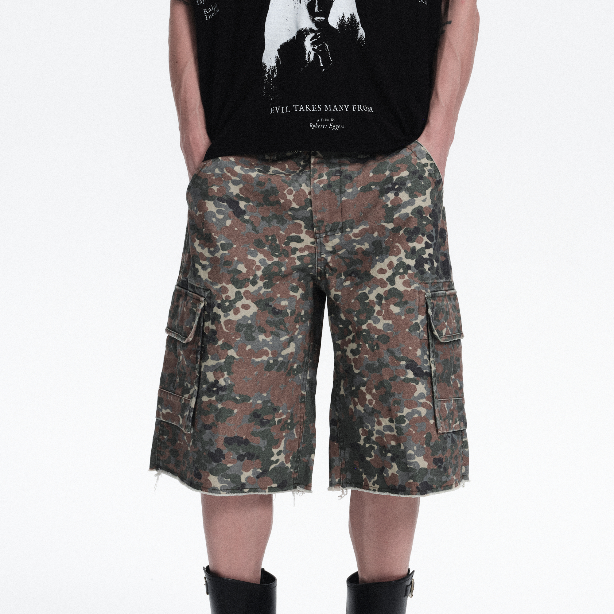 RICHILL Washed Camo Cargo Shorts-Shorts-S / 33"-Free Shipping Leatheretro