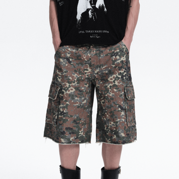 RICHILL Washed Camo Cargo Shorts-Shorts-S / 33"-Free Shipping Leatheretro