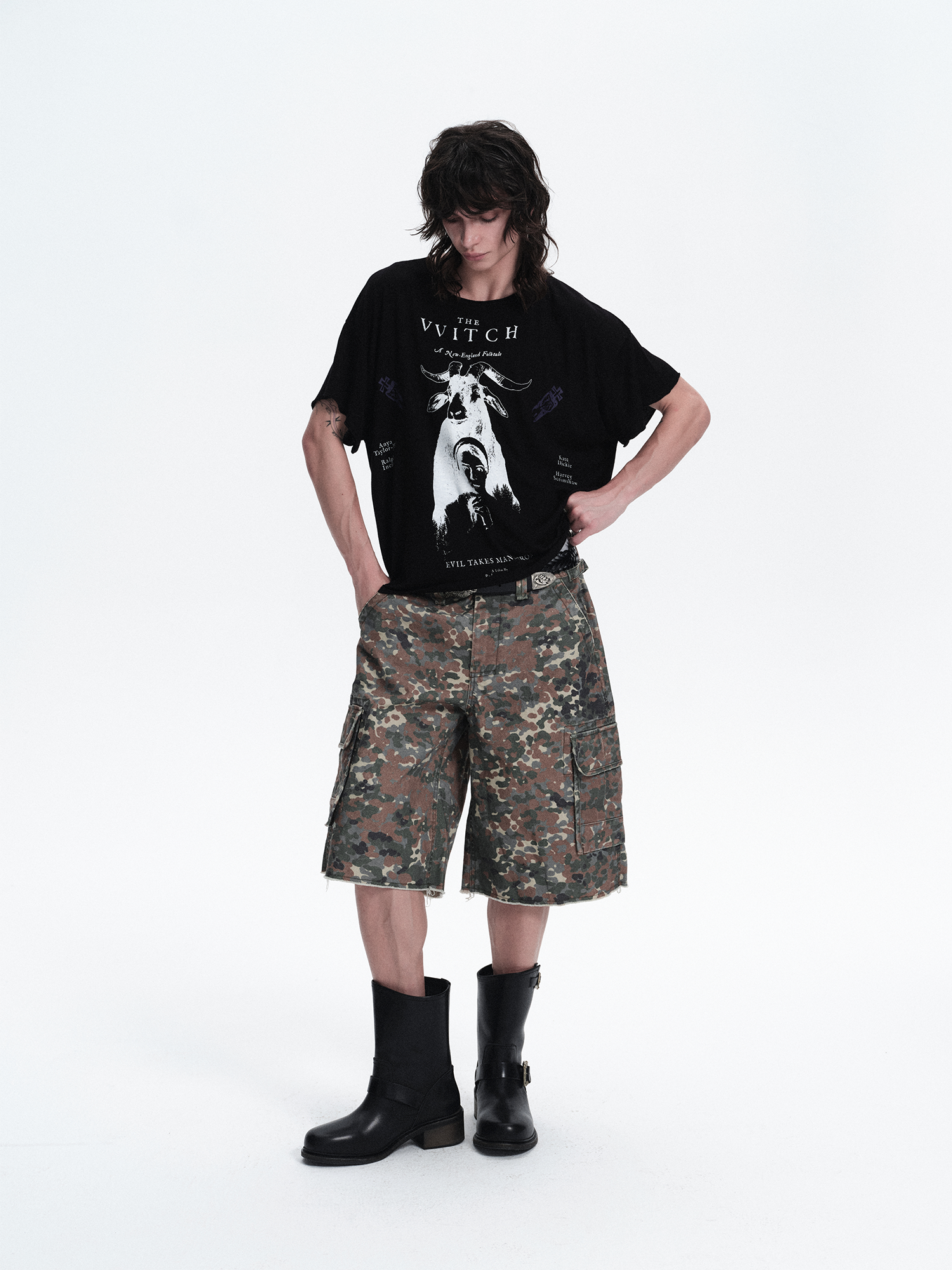 RICHILL Washed Camo Cargo Shorts-Shorts-S / 33"-Free Shipping Leatheretro