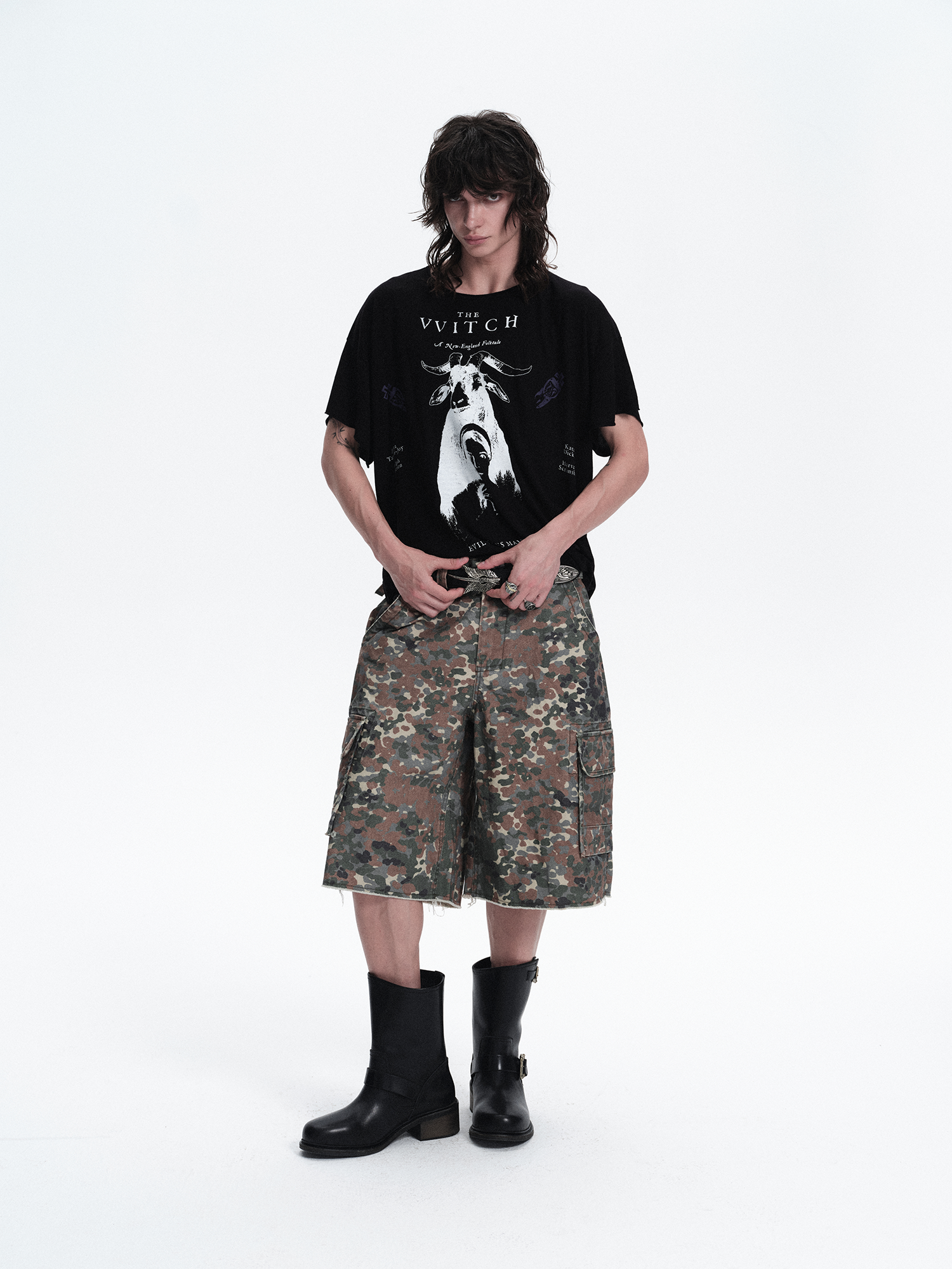 RICHILL Washed Camo Cargo Shorts-Shorts-S / 33"-Free Shipping Leatheretro