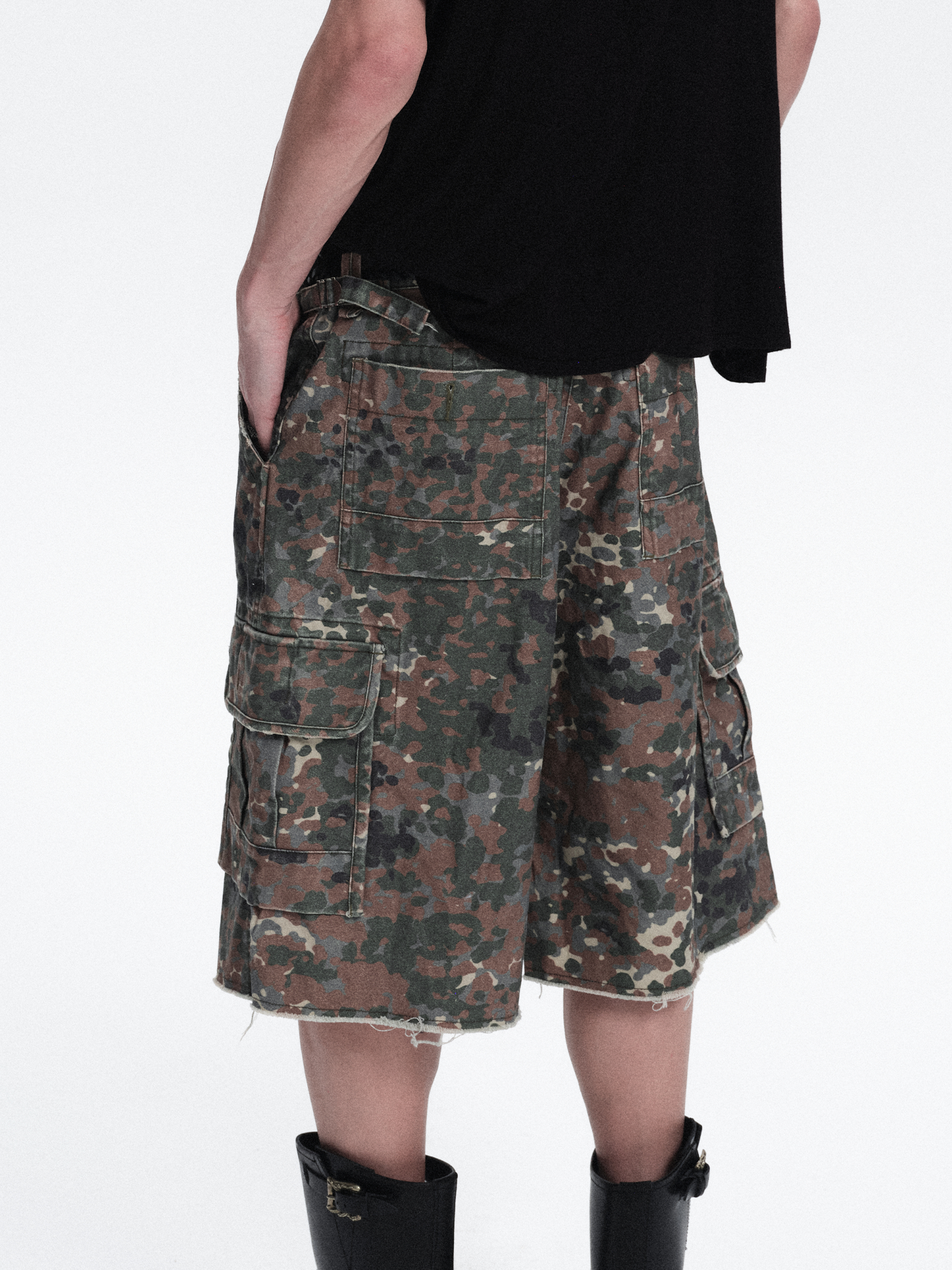 RICHILL Washed Camo Cargo Shorts-Shorts-S / 33"-Free Shipping Leatheretro