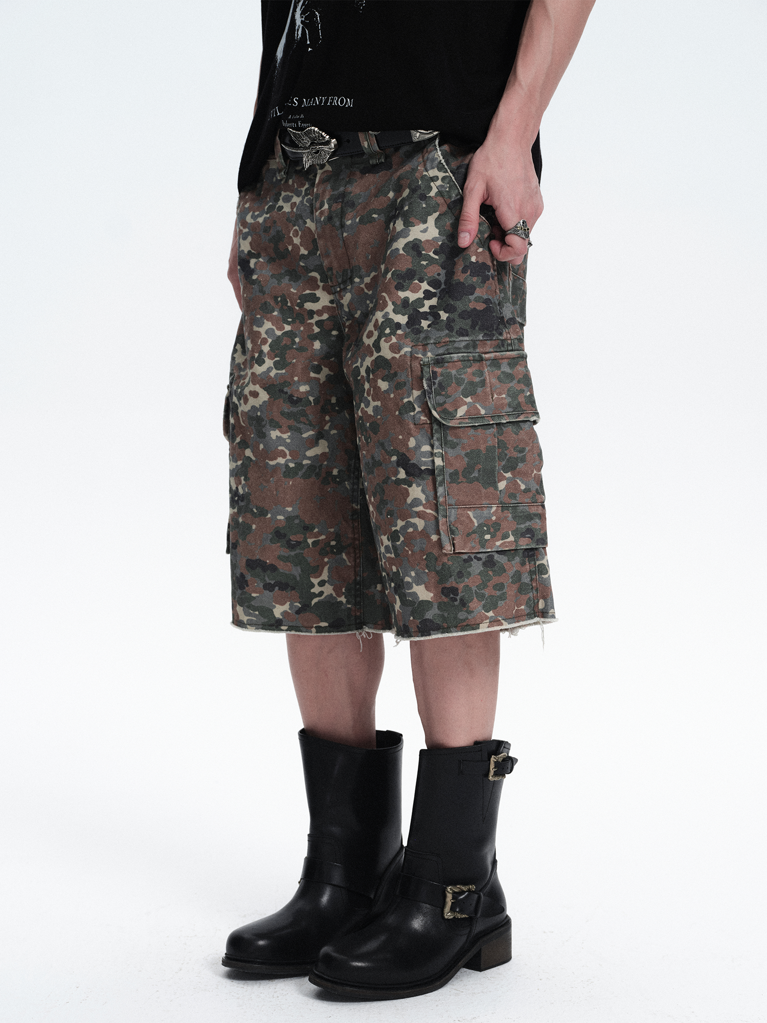 RICHILL Washed Camo Cargo Shorts-Shorts-S / 33"-Free Shipping Leatheretro
