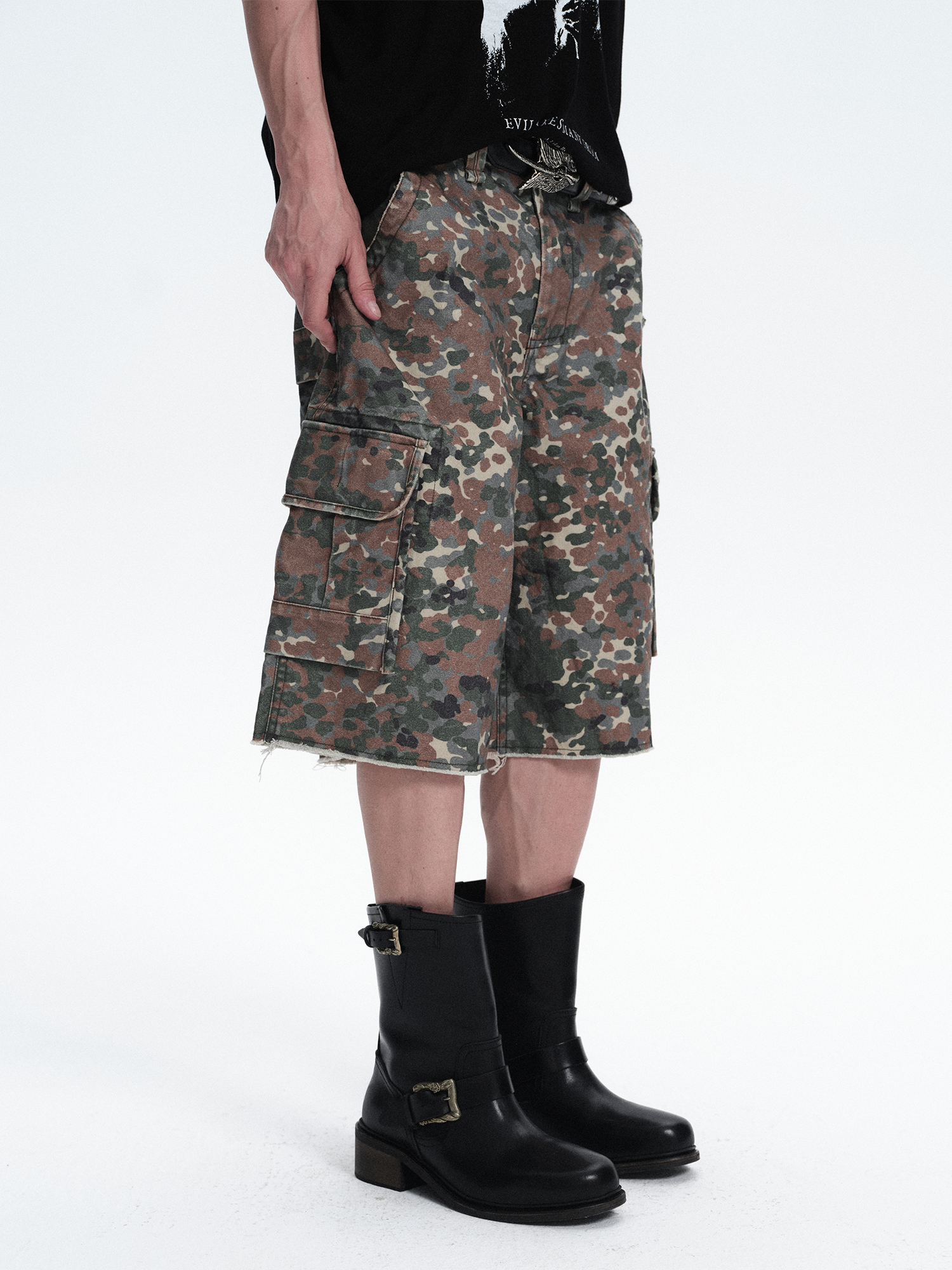 RICHILL Washed Camo Cargo Shorts-Shorts-S / 33"-Free Shipping Leatheretro