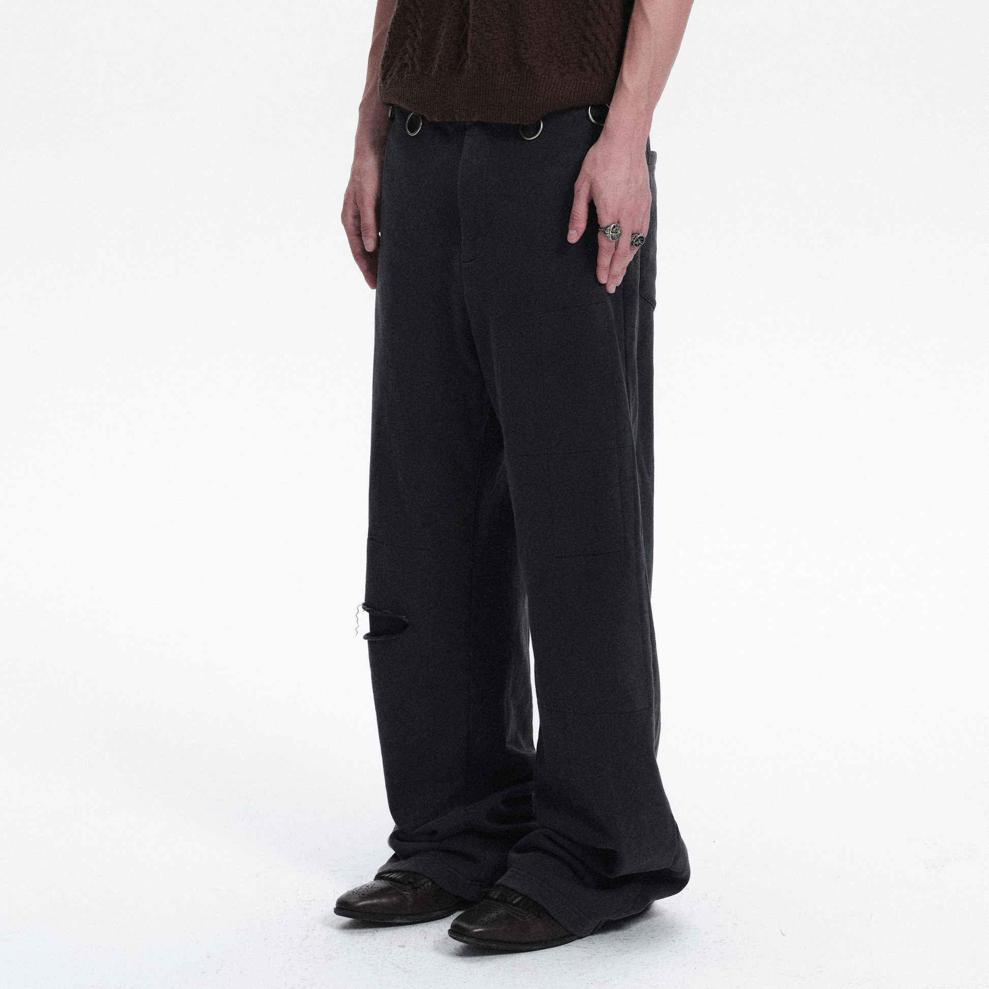 RICHILL Ring Detail Coin Button Distressed Pants-Pants-S / 31"-Free Shipping Leatheretro