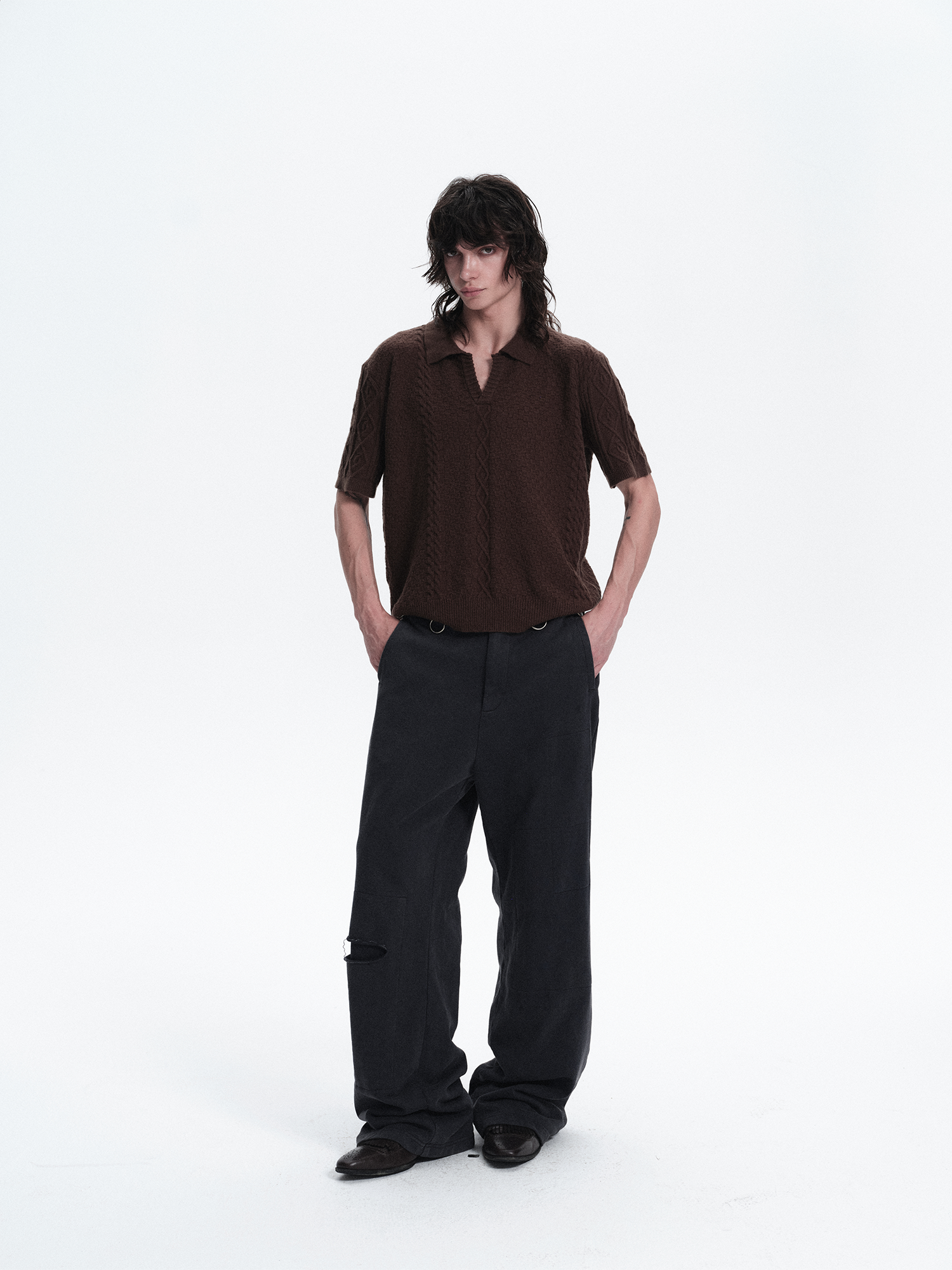RICHILL Ring Detail Coin Button Distressed Pants-Pants-S / 31"-Free Shipping Leatheretro