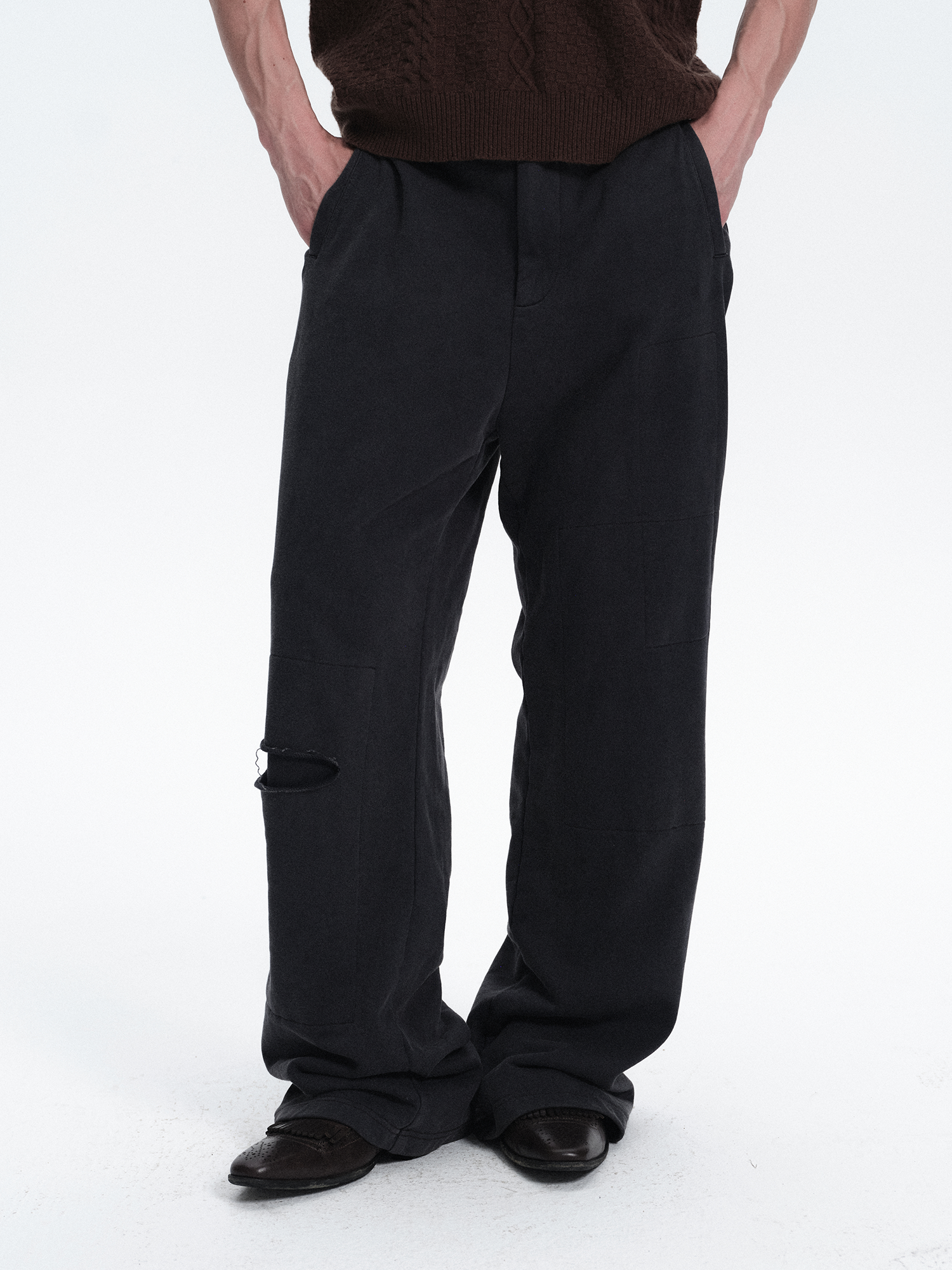 RICHILL Ring Detail Coin Button Distressed Pants-Pants-S / 31"-Free Shipping Leatheretro