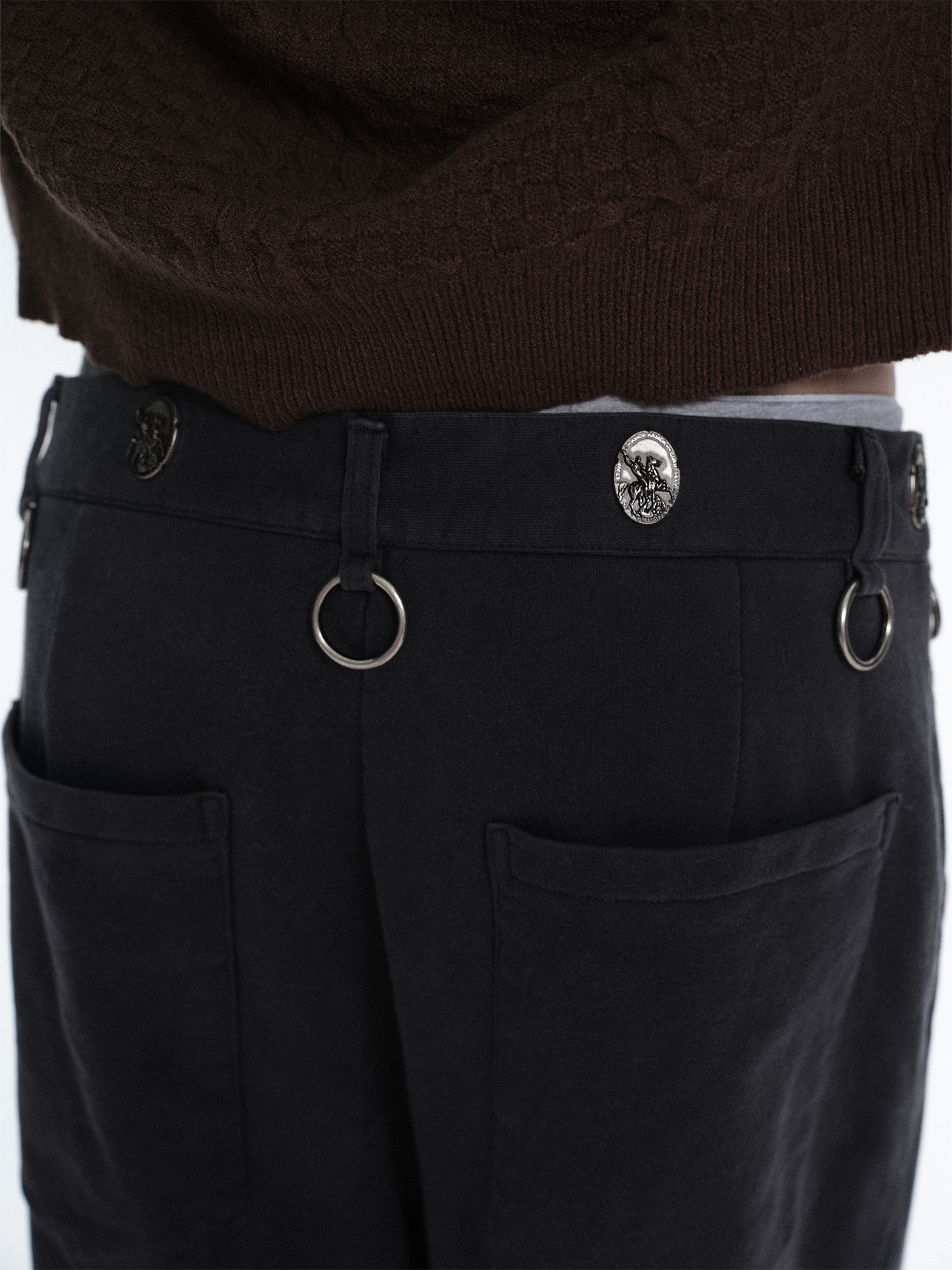 RICHILL Ring Detail Coin Button Distressed Pants-Pants-S / 31"-Free Shipping Leatheretro