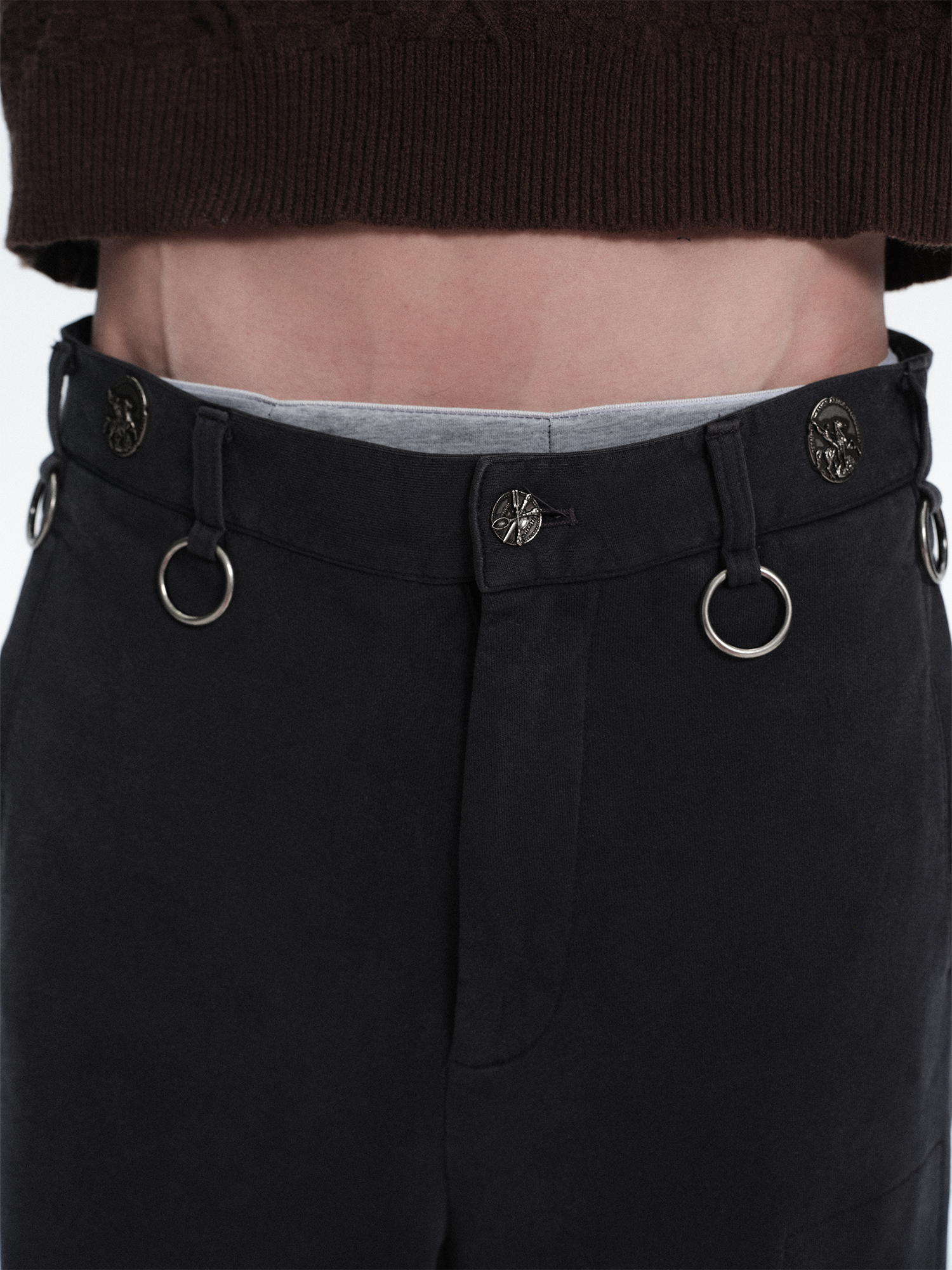 RICHILL Ring Detail Coin Button Distressed Pants-Pants-S / 31"-Free Shipping Leatheretro