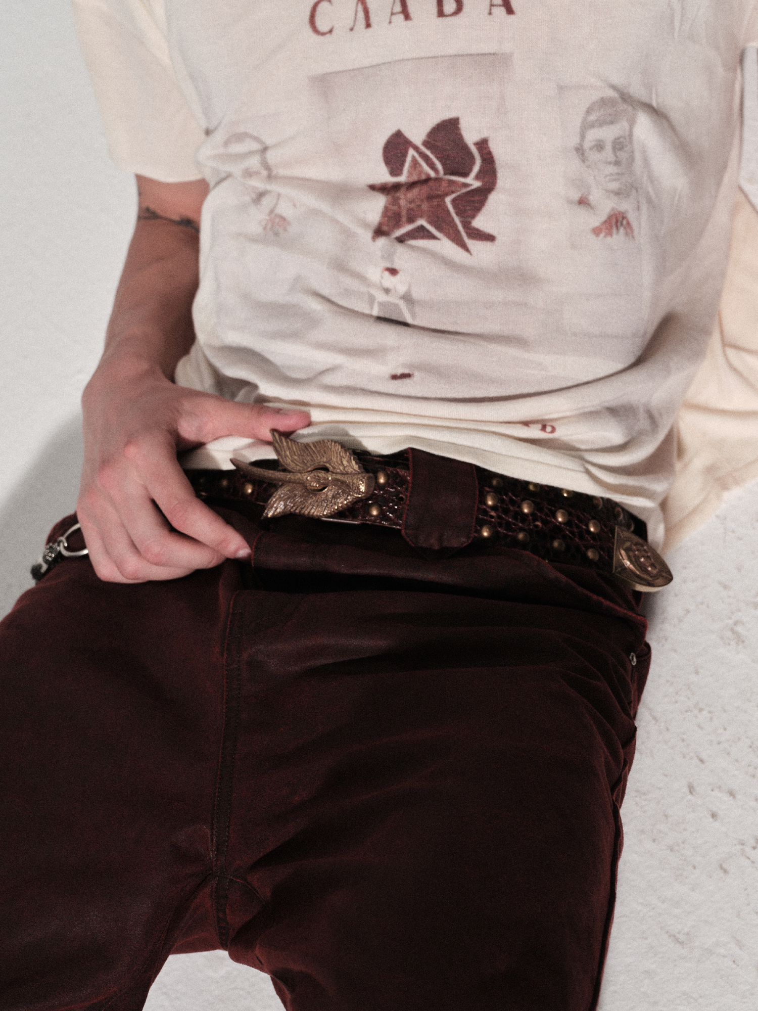 RICHILL Bronze Wing Emblem Cracked Leather Belt-Belt-One Size-Free Shipping Leatheretro