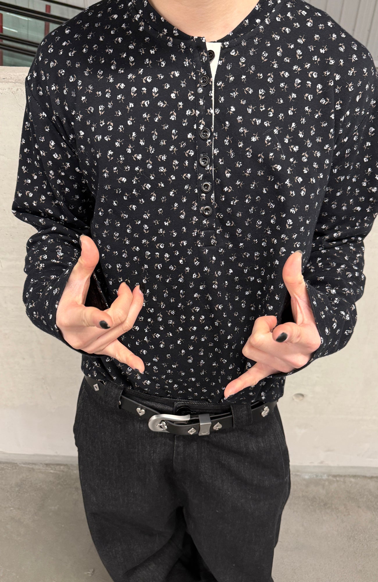 TRECLUB Floral Henley Long Sleeve-L/S Tee-S (Preorder)-Free Shipping Leatheretro