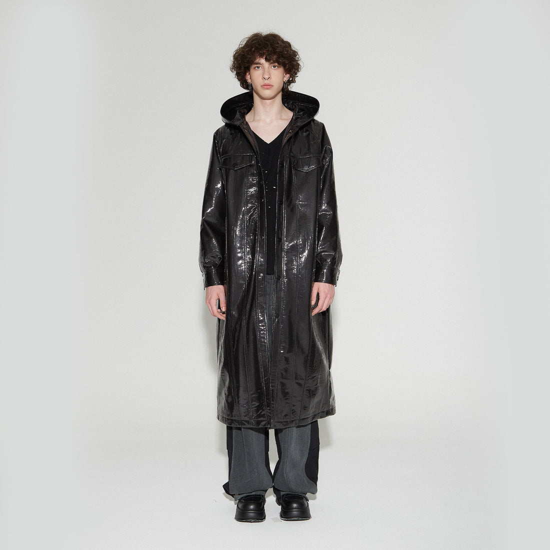 VANN VALRENCE Glossy Belted Hooded Padded Long Coat-Jacket-S-Free Shipping Leatheretro