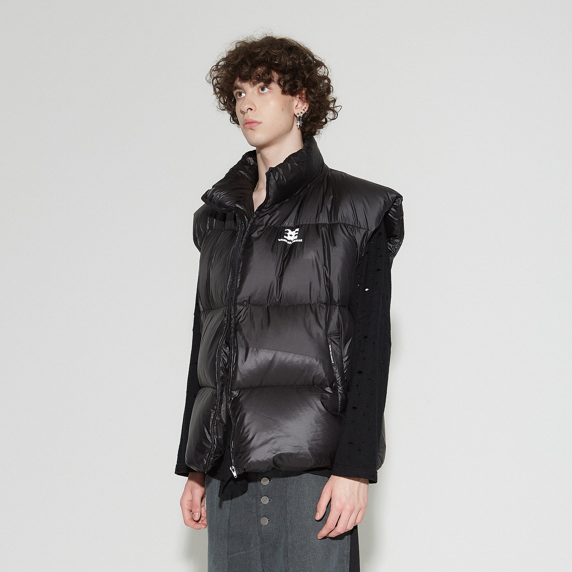 VANN VALRENCE Plain Duck Down Oversized Puffer Vest-Vest-S-Black-Free Shipping Leatheretro
