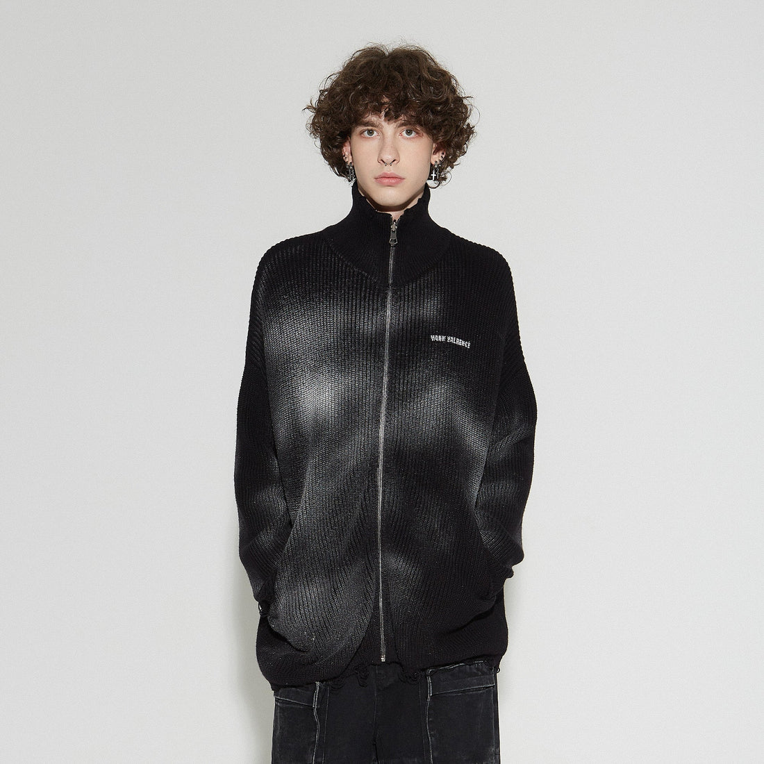 VANN VALRENCE Distressed Ombre Zip-Up Cardigan-Sweater-S-Free Shipping Leatheretro