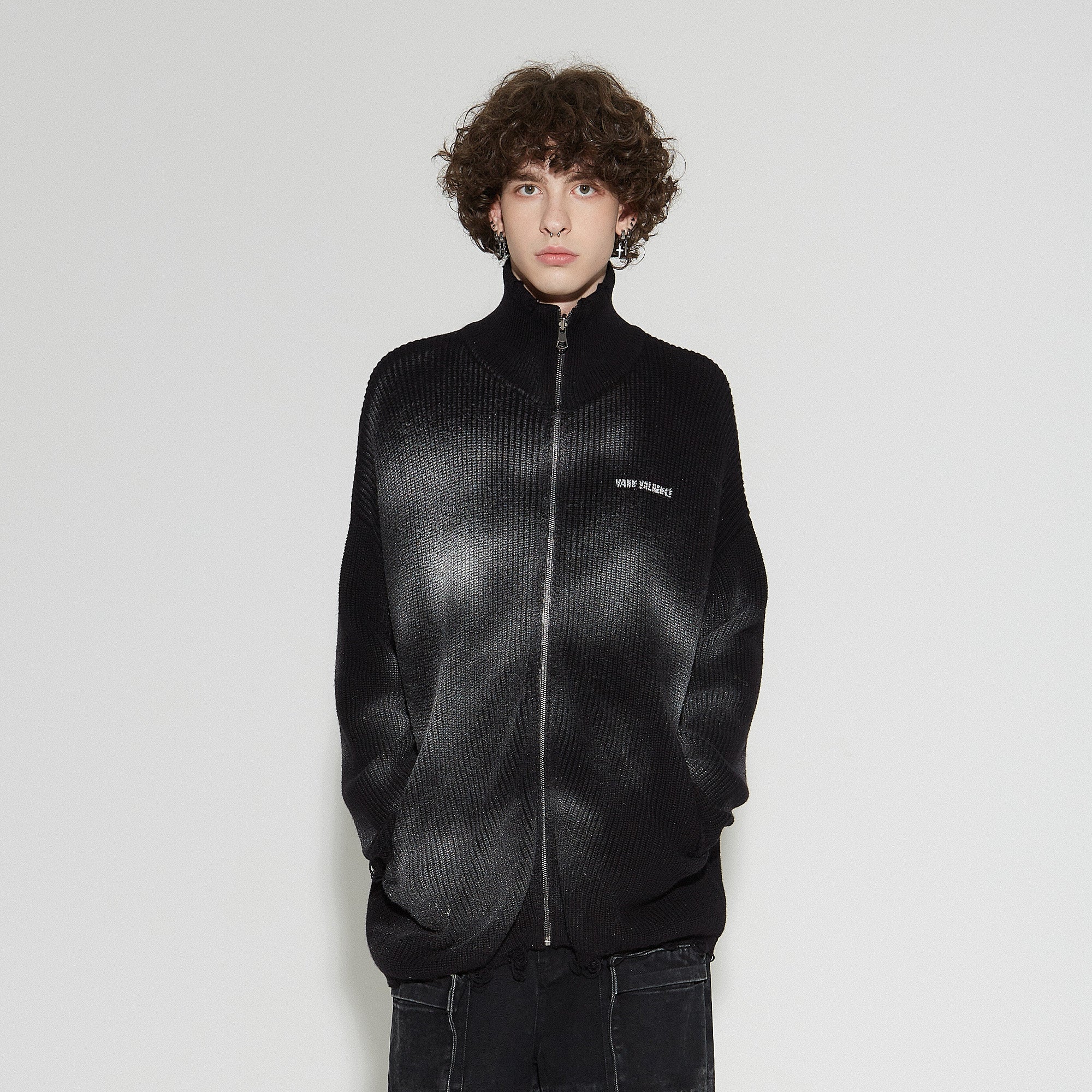 VANN VALRENCE Distressed Ombre Zip-Up Cardigan-Sweater-S-Free Shipping Leatheretro