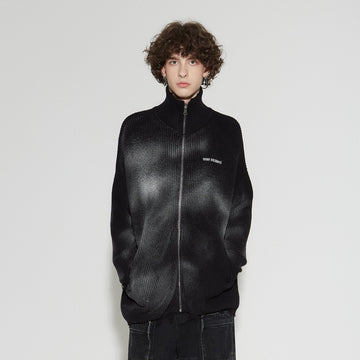 VANN VALRENCE Distressed Ombre Zip-Up Cardigan-Sweater-S-Free Shipping Leatheretro