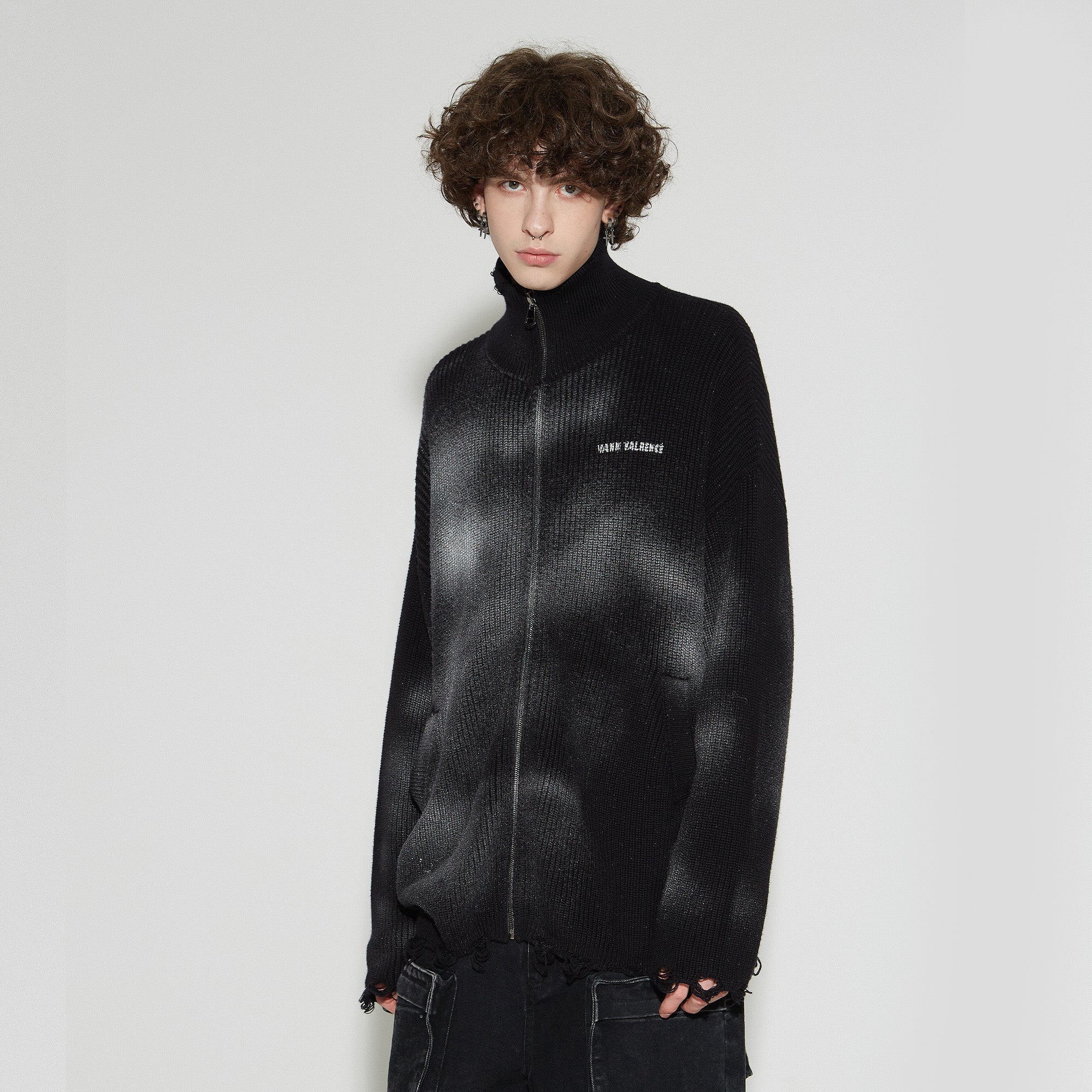 VANN VALRENCE Distressed Ombre Zip-Up Cardigan-Sweater-S-Free Shipping Leatheretro