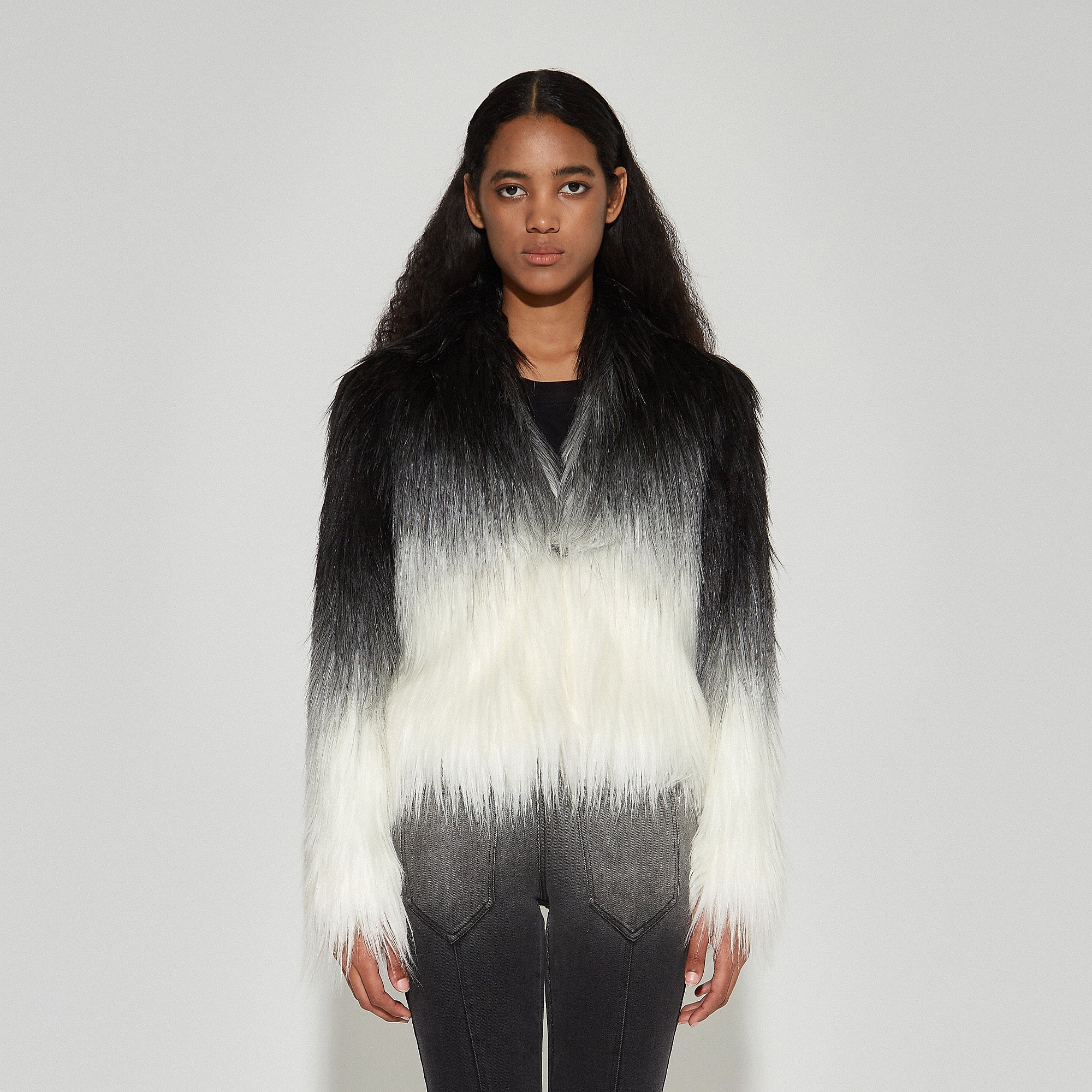 VANN VALRENCE Ombre V-Neck Faux Fur Jacket-Jacket-S-Free Shipping Leatheretro