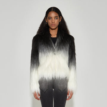 VANN VALRENCE Ombre V-Neck Faux Fur Jacket-Jacket-S-Free Shipping Leatheretro