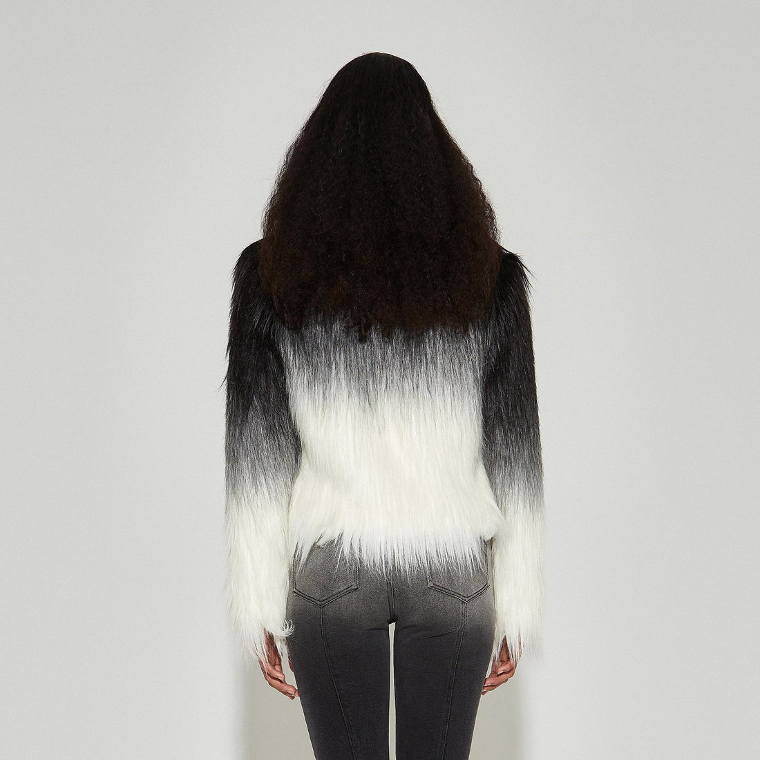 VANN VALRENCE Ombre V-Neck Faux Fur Jacket-Jacket-S-Free Shipping Leatheretro