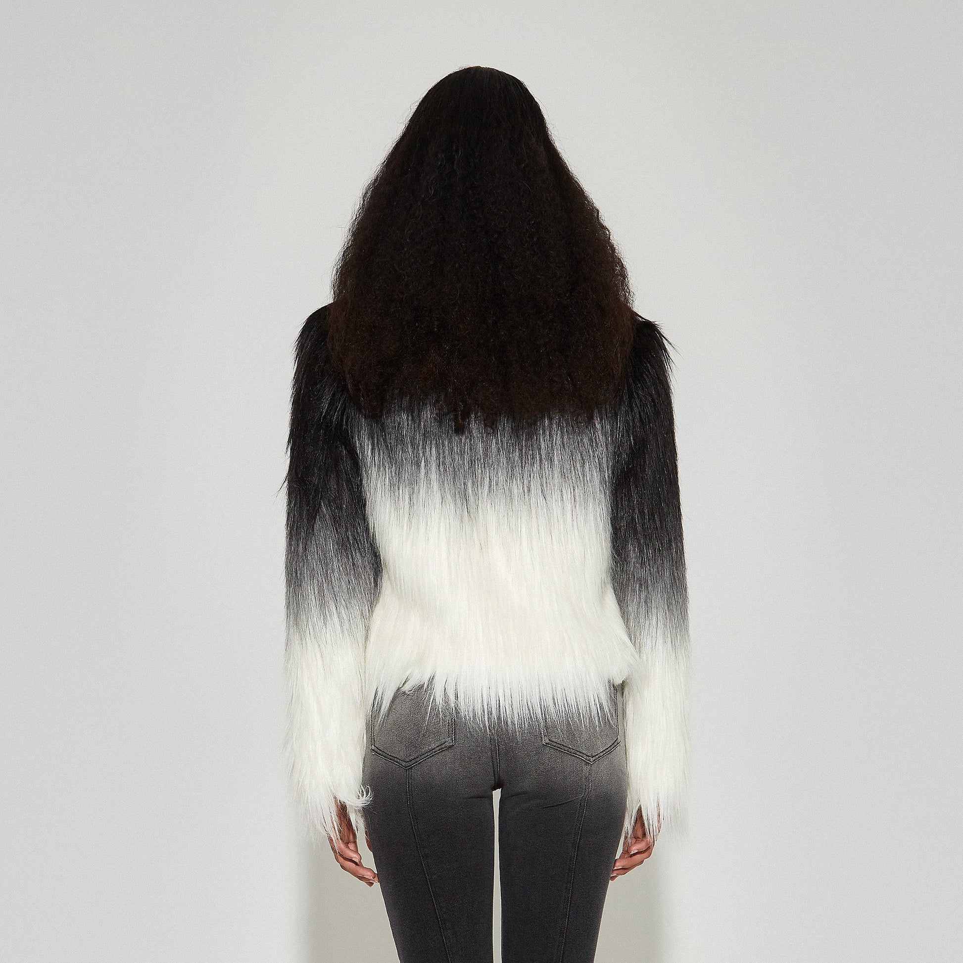 VANN VALRENCE Ombre V-Neck Faux Fur Jacket-Jacket-S-Free Shipping Leatheretro