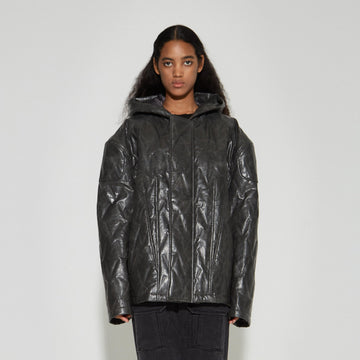 VANN VALRENCE Diamond-Embossed Faux Leather Hooded Puffer-Jacket-S-Free Shipping Leatheretro