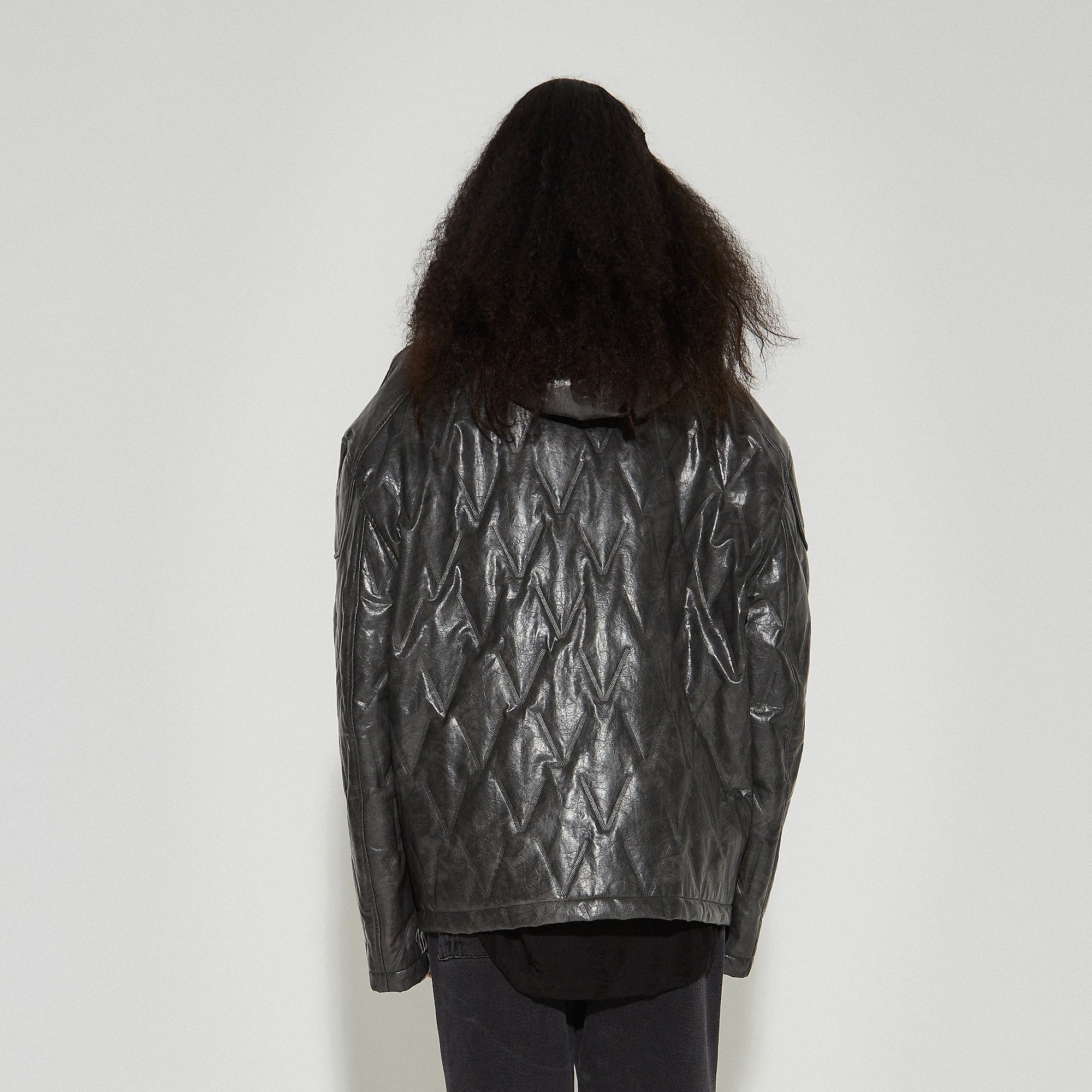 VANN VALRENCE Diamond-Embossed Faux Leather Hooded Puffer-Jacket-S-Free Shipping Leatheretro