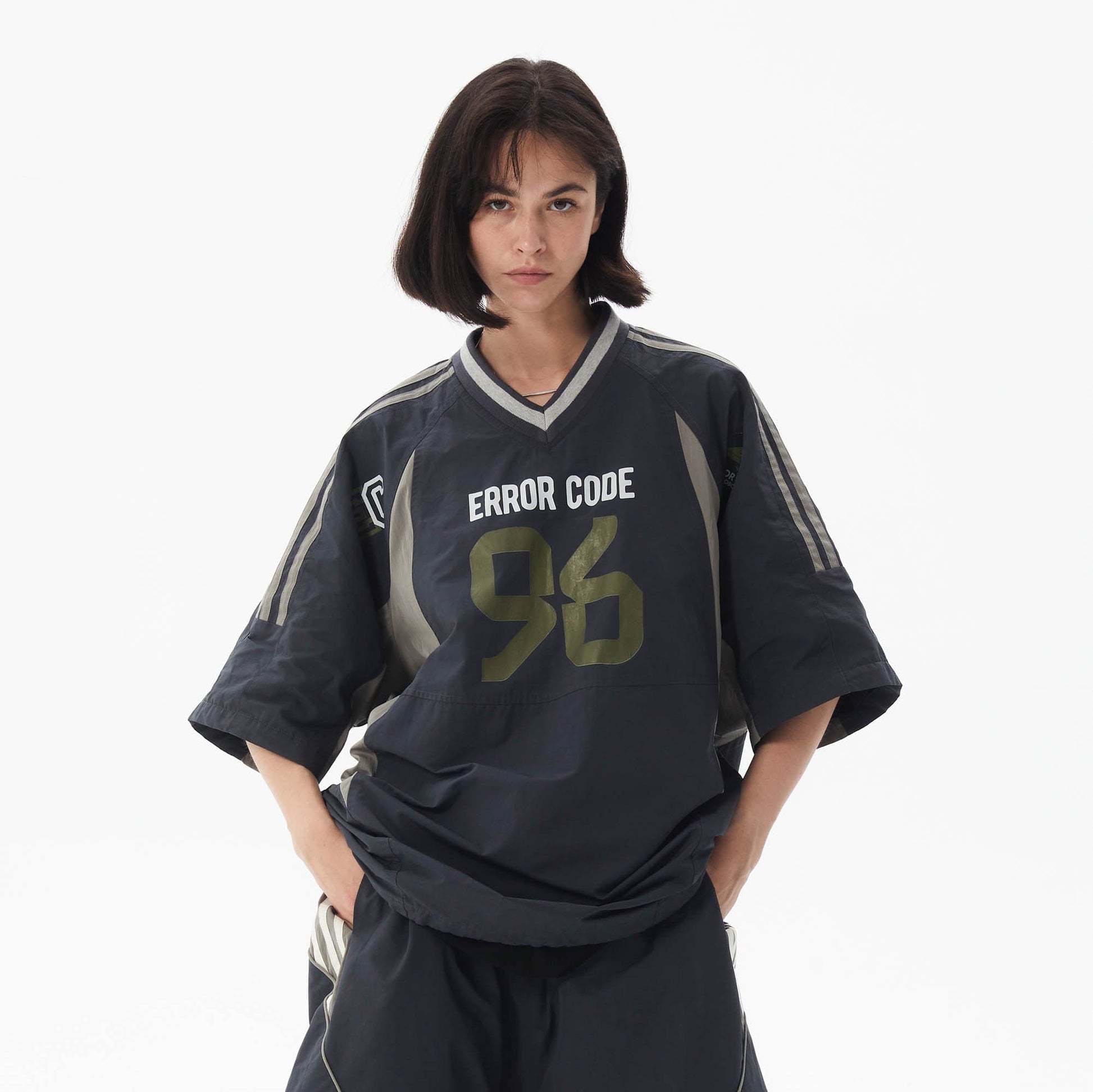 ERROR CODE ROBOT Athletic No.96 Spliced V-Neck Jersey-T Shirt-S-Free Shipping Leatheretro