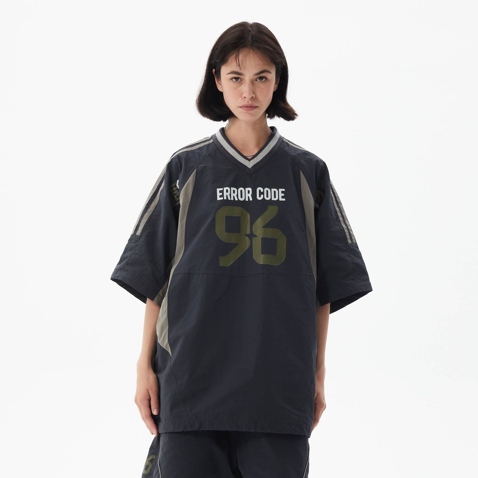 ERROR CODE ROBOT Athletic No.96 Spliced V-Neck Jersey-T Shirt-S-Free Shipping Leatheretro