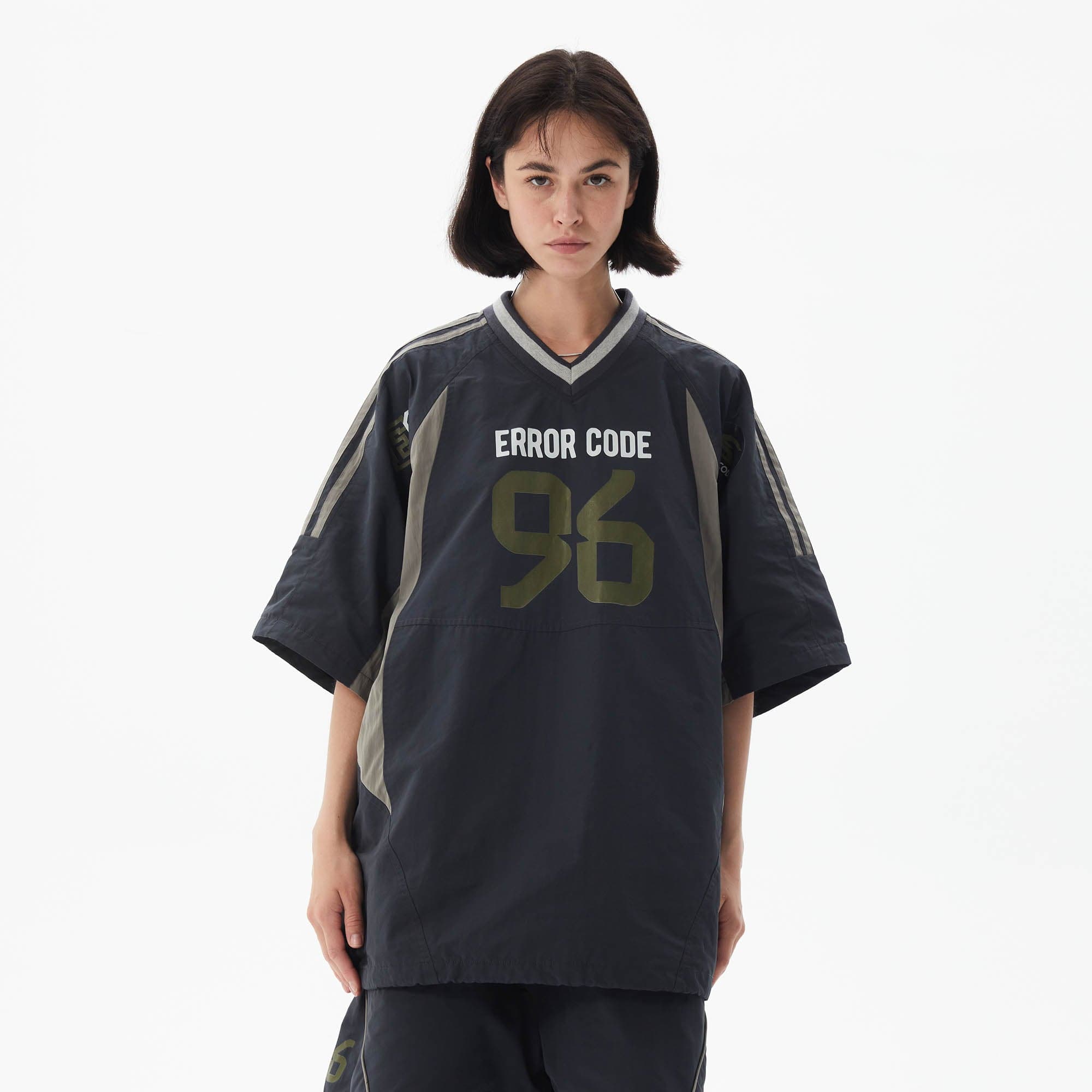 ERROR CODE ROBOT Athletic No.96 Spliced V-Neck Jersey-T Shirt-S-Free Shipping Leatheretro