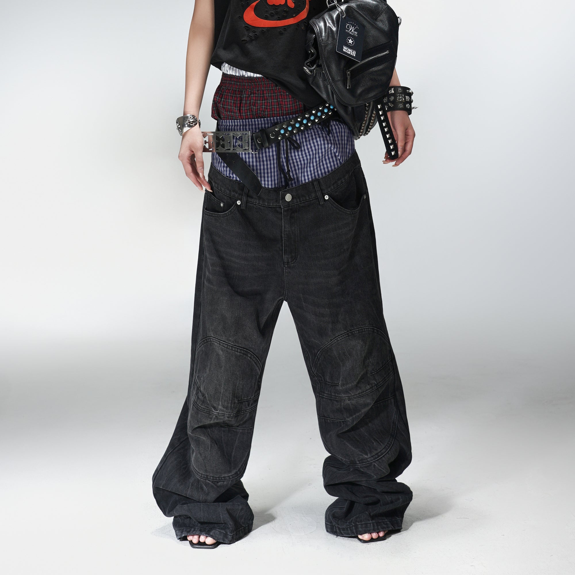 PCCVISION Double-Waist Washed Baggy Jeans-Jeans-XS-Free Shipping Leatheretro