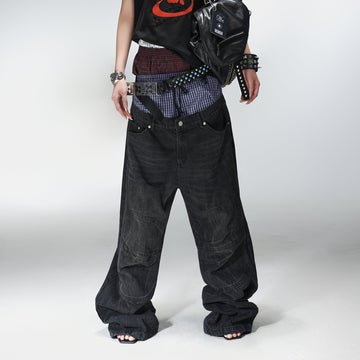 PCCVISION Double-Waist Washed Baggy Jeans-Jeans-XS-Free Shipping Leatheretro