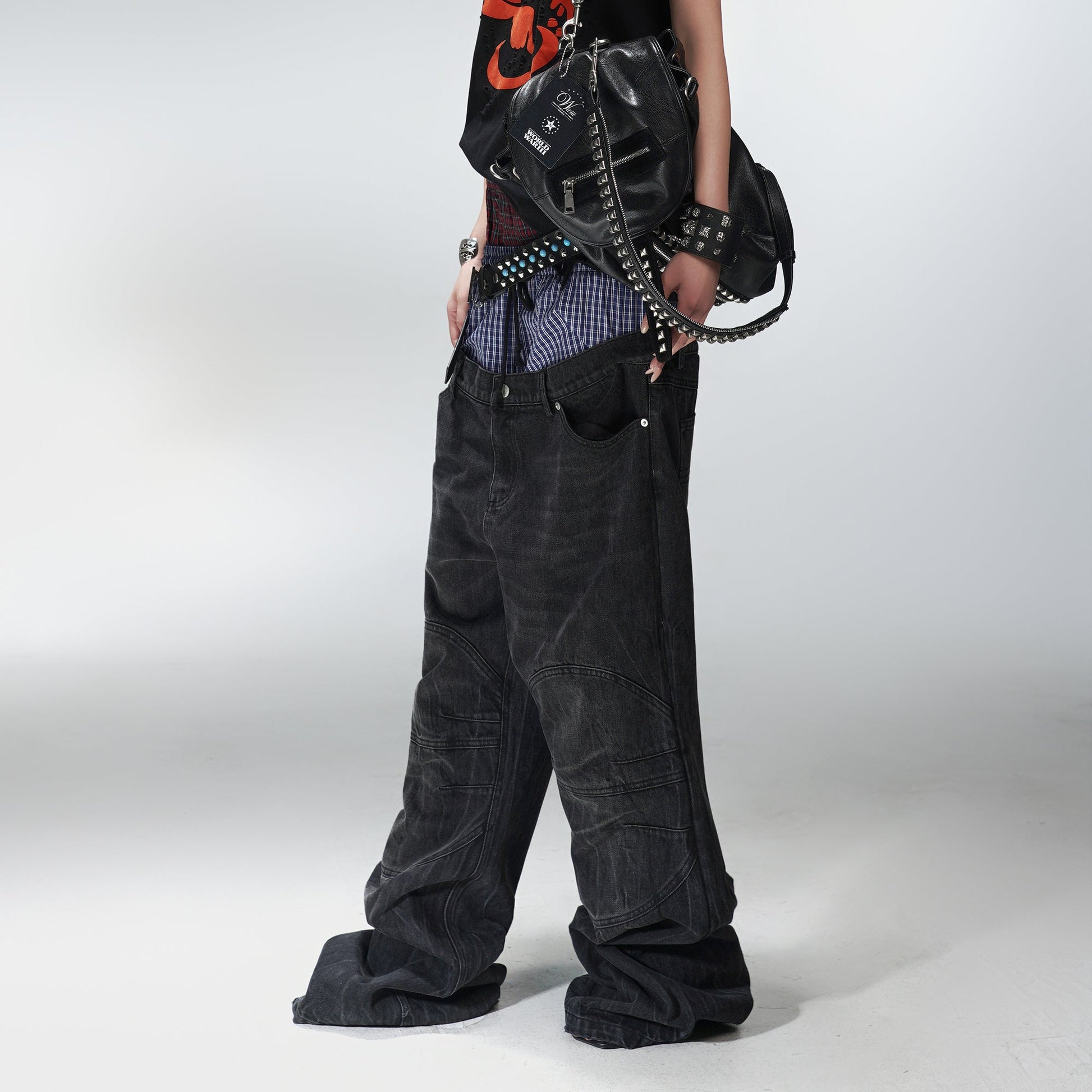 PCCVISION Double-Waist Washed Baggy Jeans-Jeans-XS-Free Shipping Leatheretro