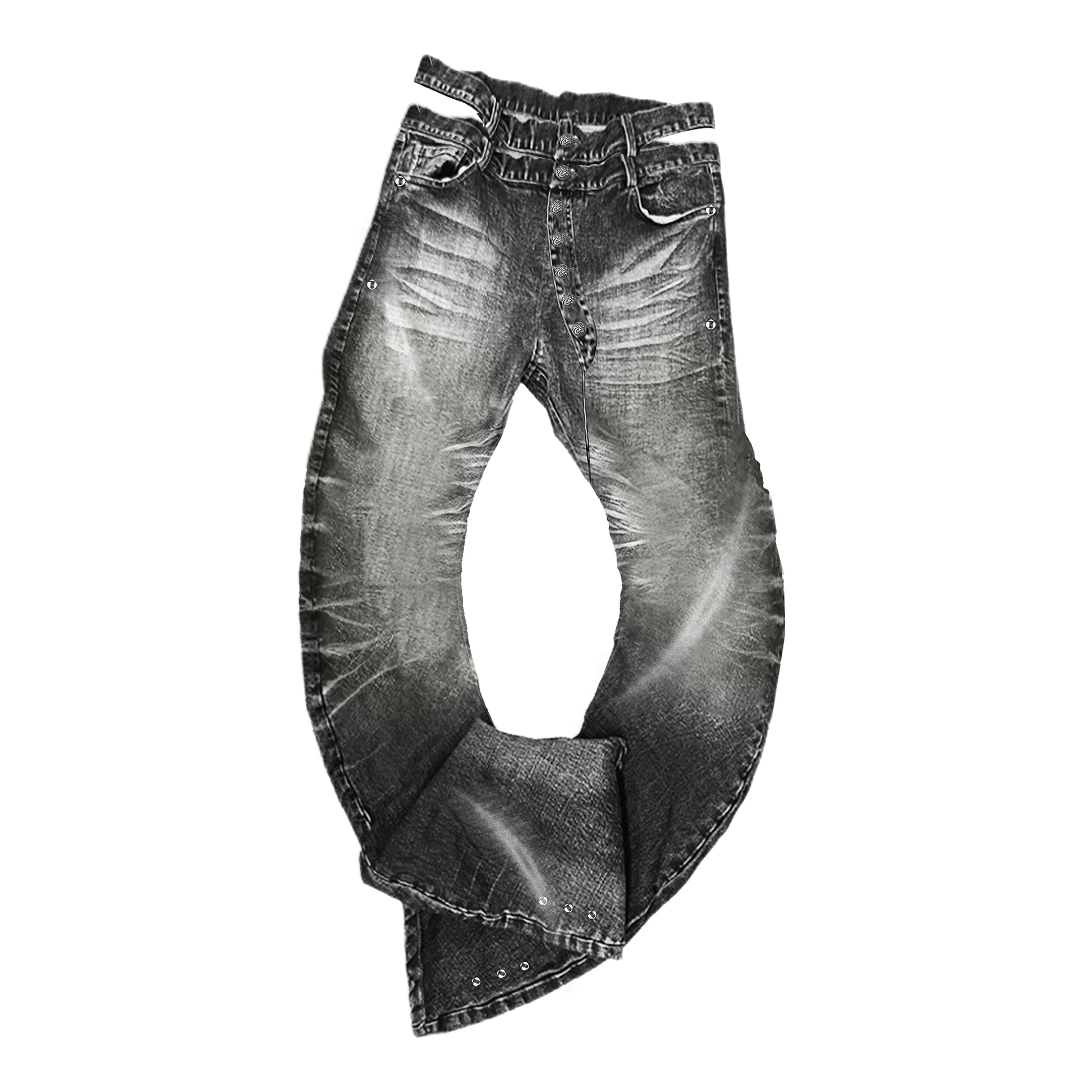 PAIKI Sword Slash Washed Curved Jeans-Jeans-S / 31"-Black (Preorder)-Free Shipping Leatheretro