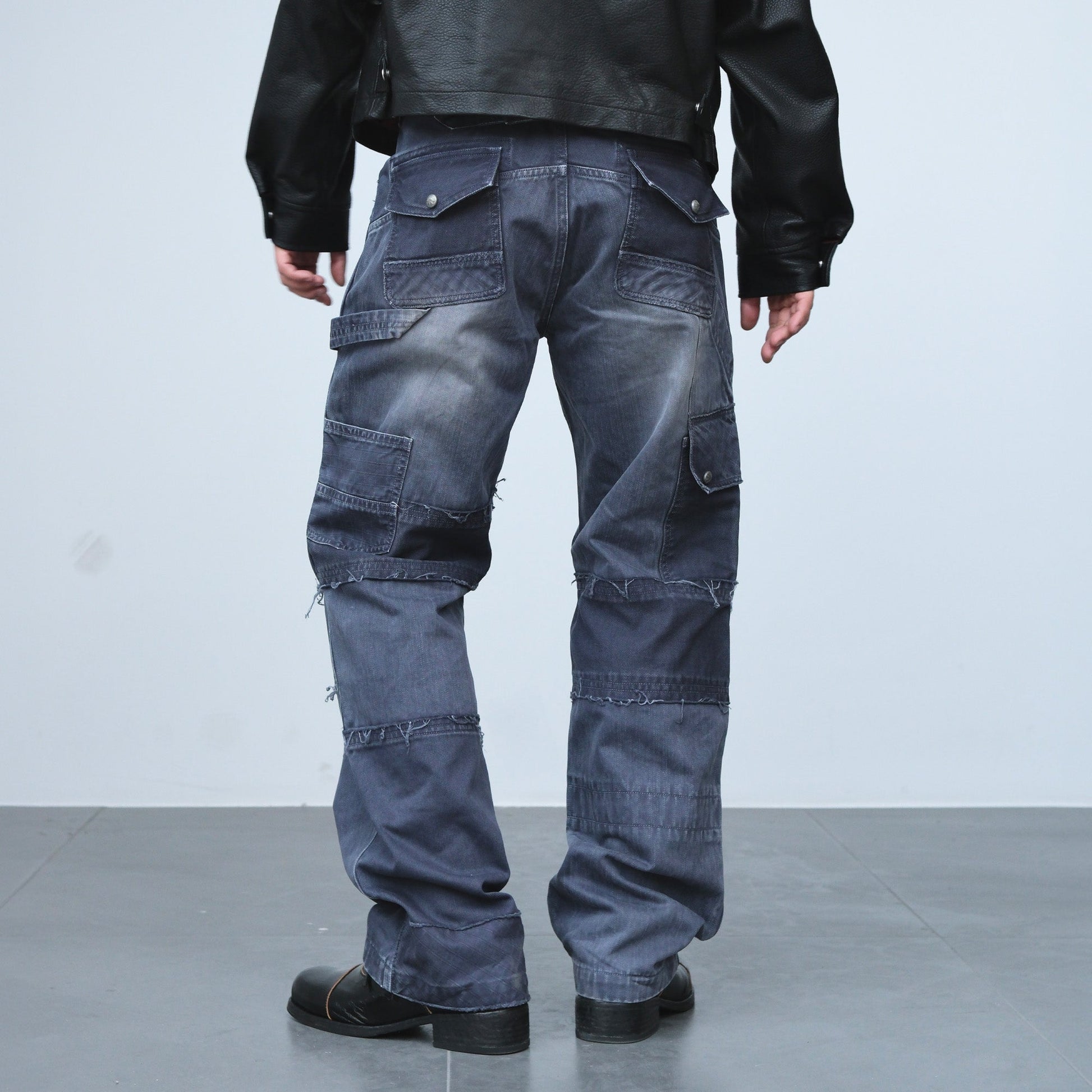 NEIGBORL Retro Distressed Paneled Cargo Pants-Pants-S-Green-Free Shipping Leatheretro