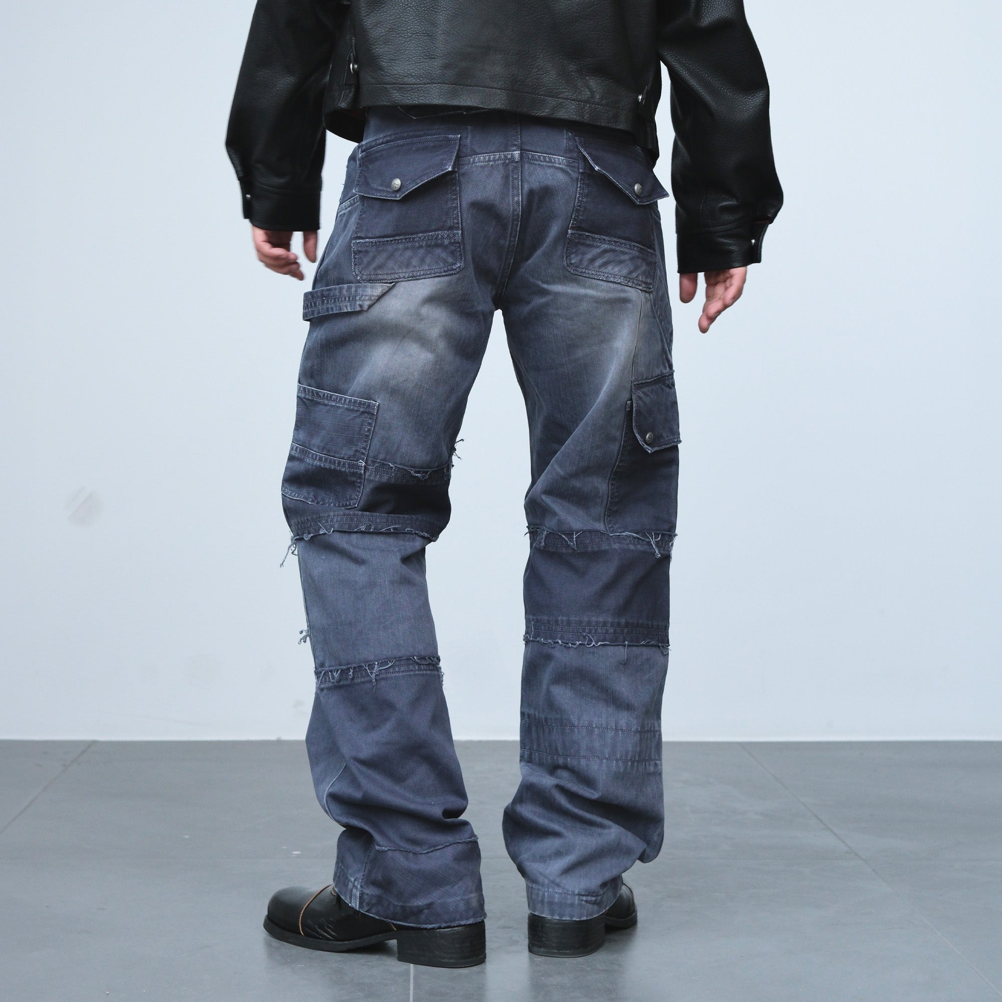 NEIGBORL Retro Distressed Paneled Cargo Pants-Pants-S-Green-Free Shipping Leatheretro