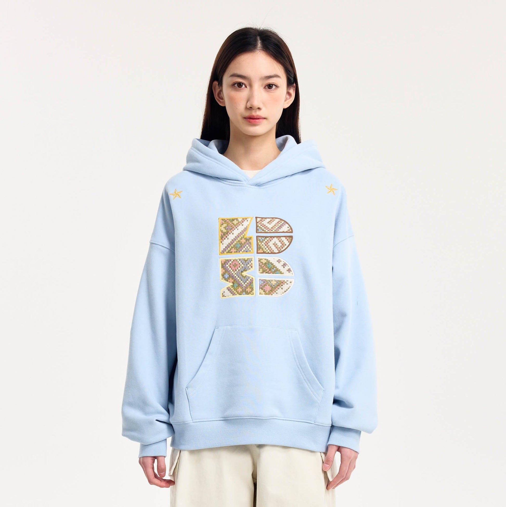 BONELESS Tribal Jacquard LOGO Patch Embroidered Hoodie-Hoodie-S-Blue-Free Shipping Leatheretro