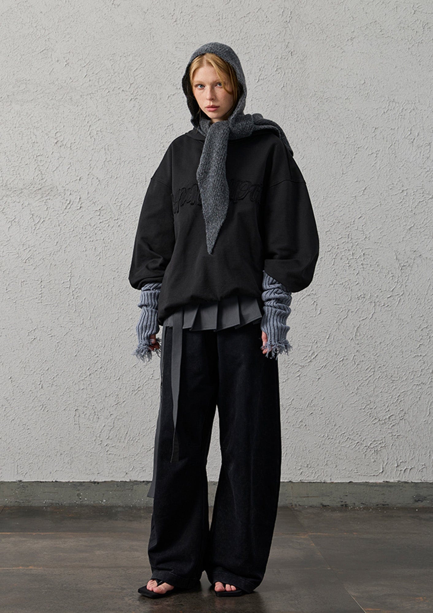 ORGANIC EMOTION Asymmetrical Hem LOGO Embroidered Hoodie-Hoodie-S-Free Shipping Leatheretro