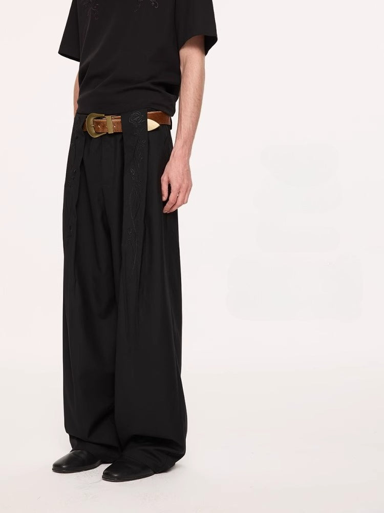 KREATE High-Waisted Wide-Leg Trousers-Black-S-Free Shipping Leatheretro